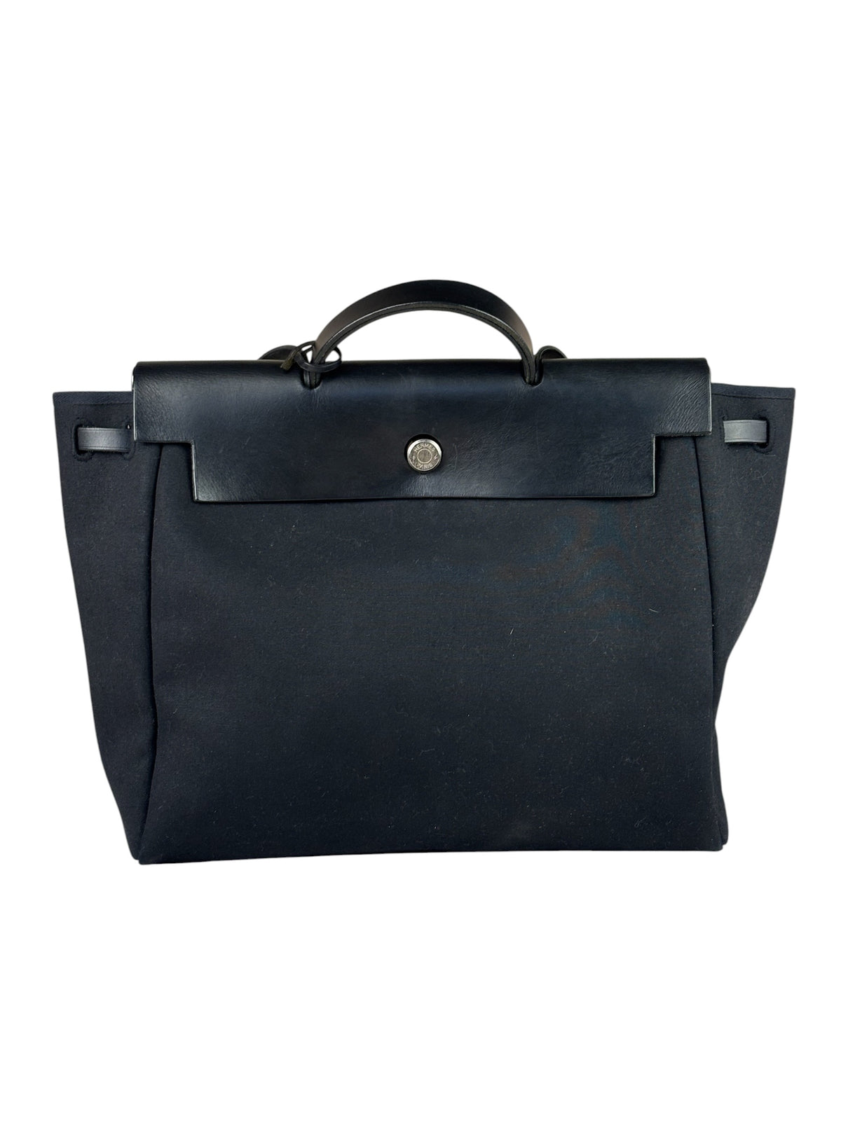 Hermes Black Leather Trim Herbag Two-Way Bag