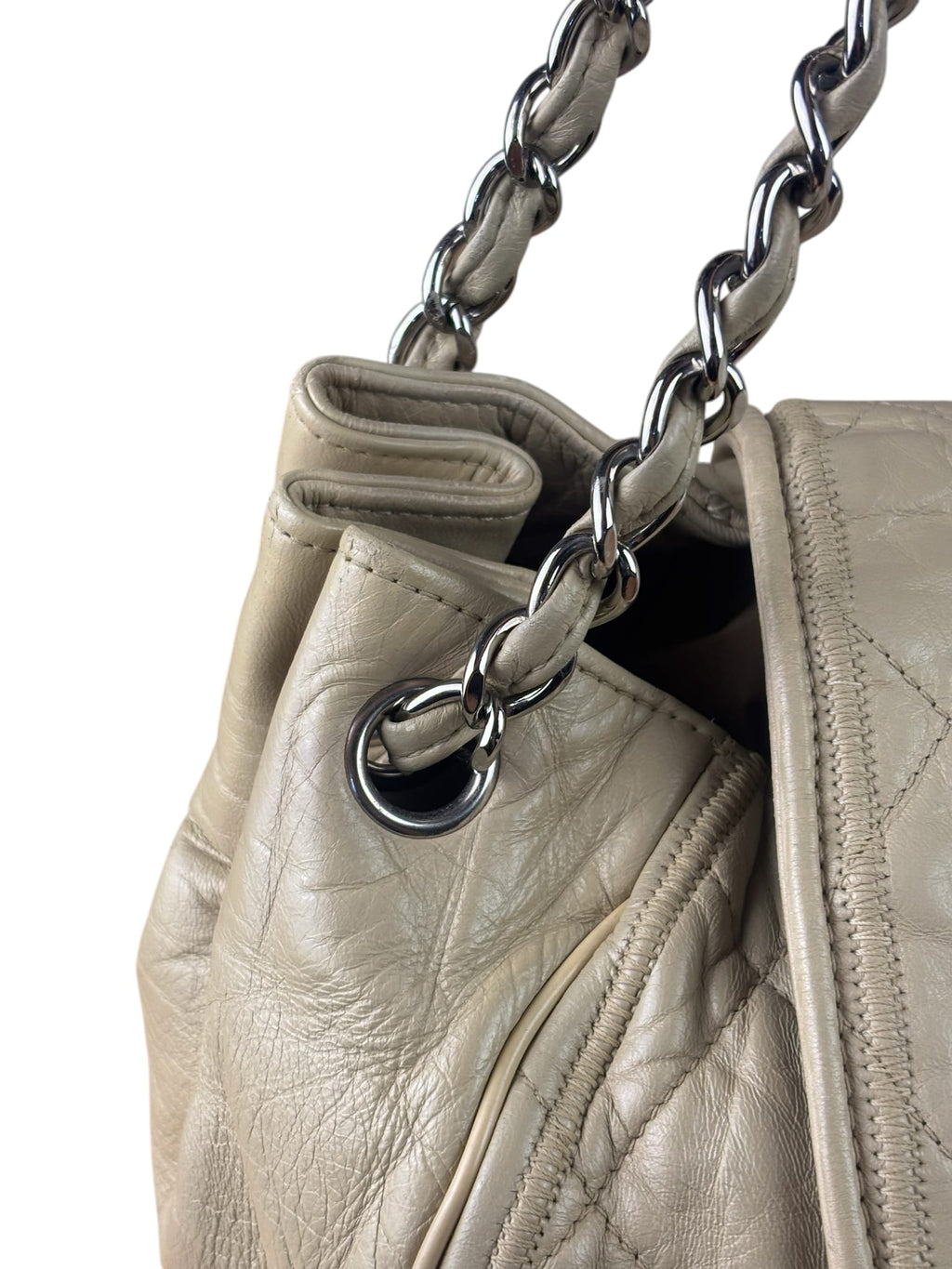 Chanel Beige Quilted Leather East West Accordion Flap Bag 2008