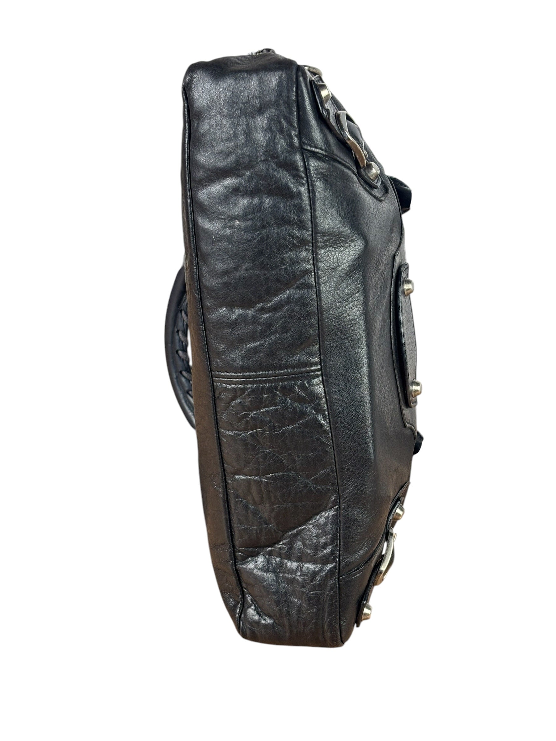 Balenciaga Black Leather Moto City Two-Way Bag