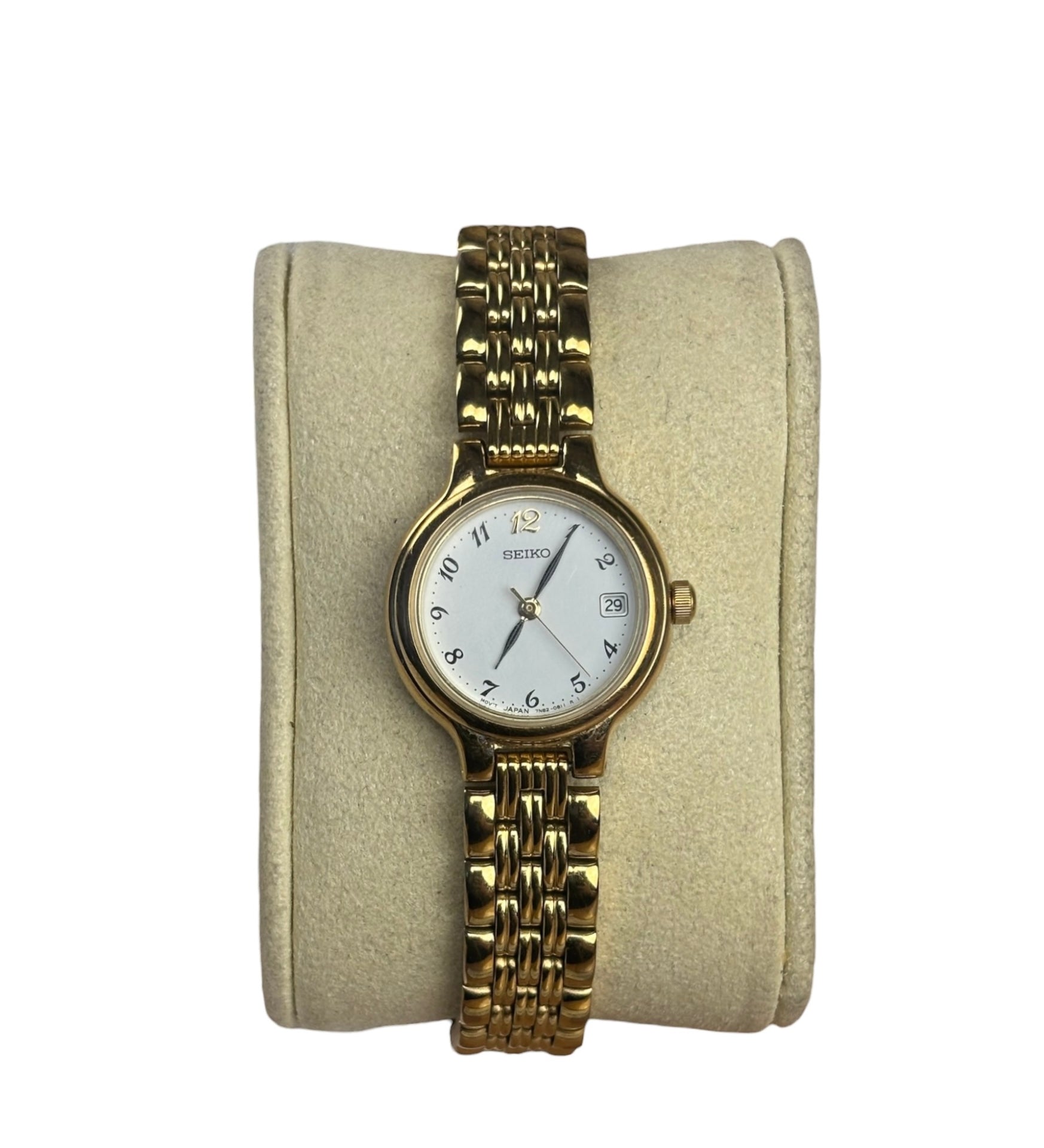 Seiko White Round Dial Gold Plated Band
