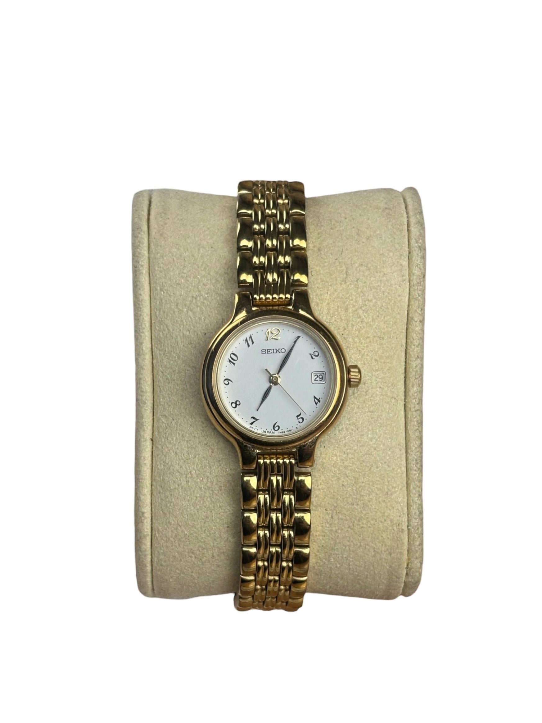 Seiko White Round Dial Gold Plated Band