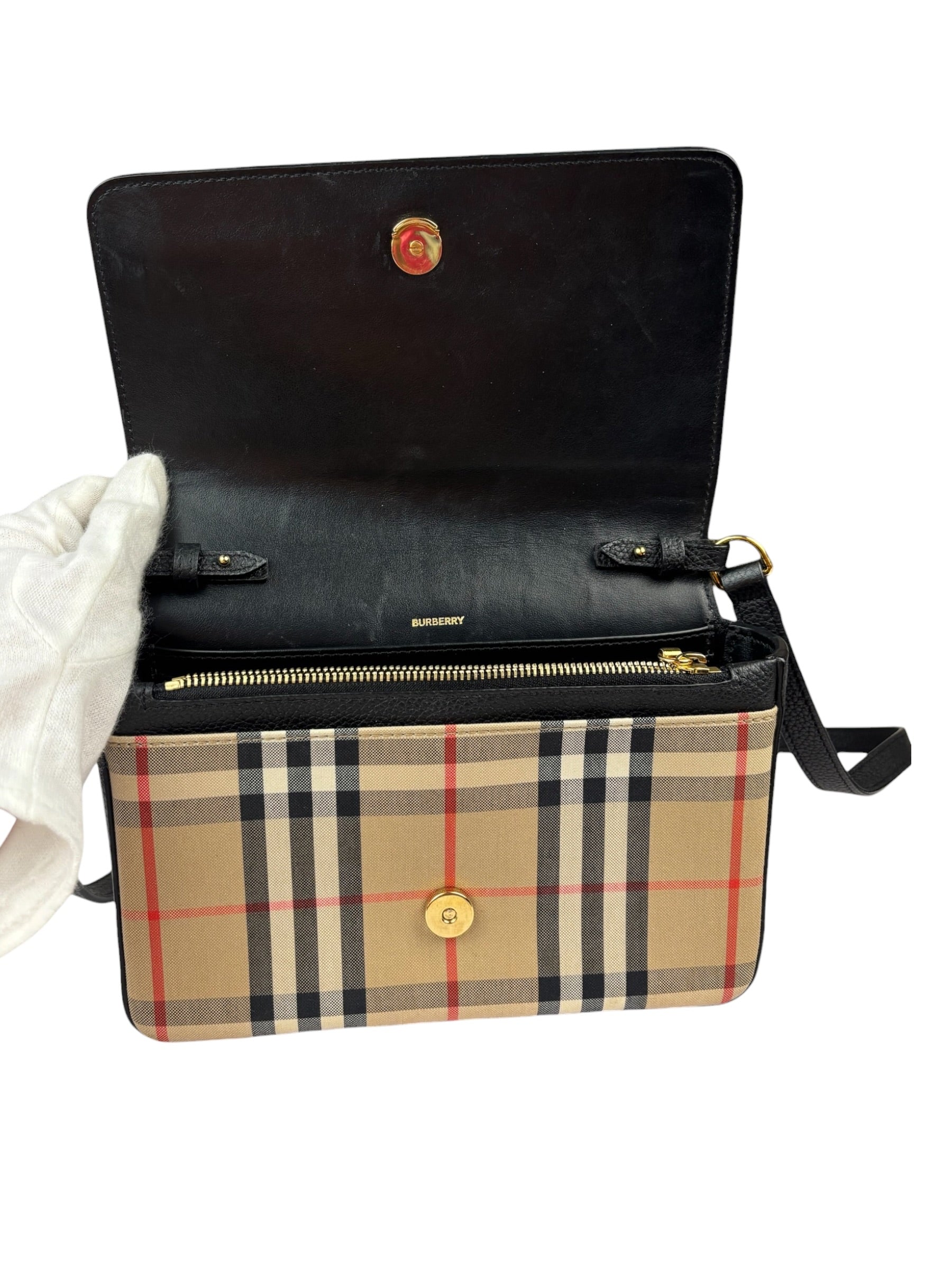 Burberry Black Leather Trim House Hampshire Crossbody