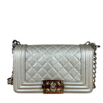 Chanel CC Silver Lambskin Quilted Boy Bag Red Stingray 2012