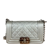 Chanel CC Silver Lambskin Quilted Boy Bag Red Stingray 2012