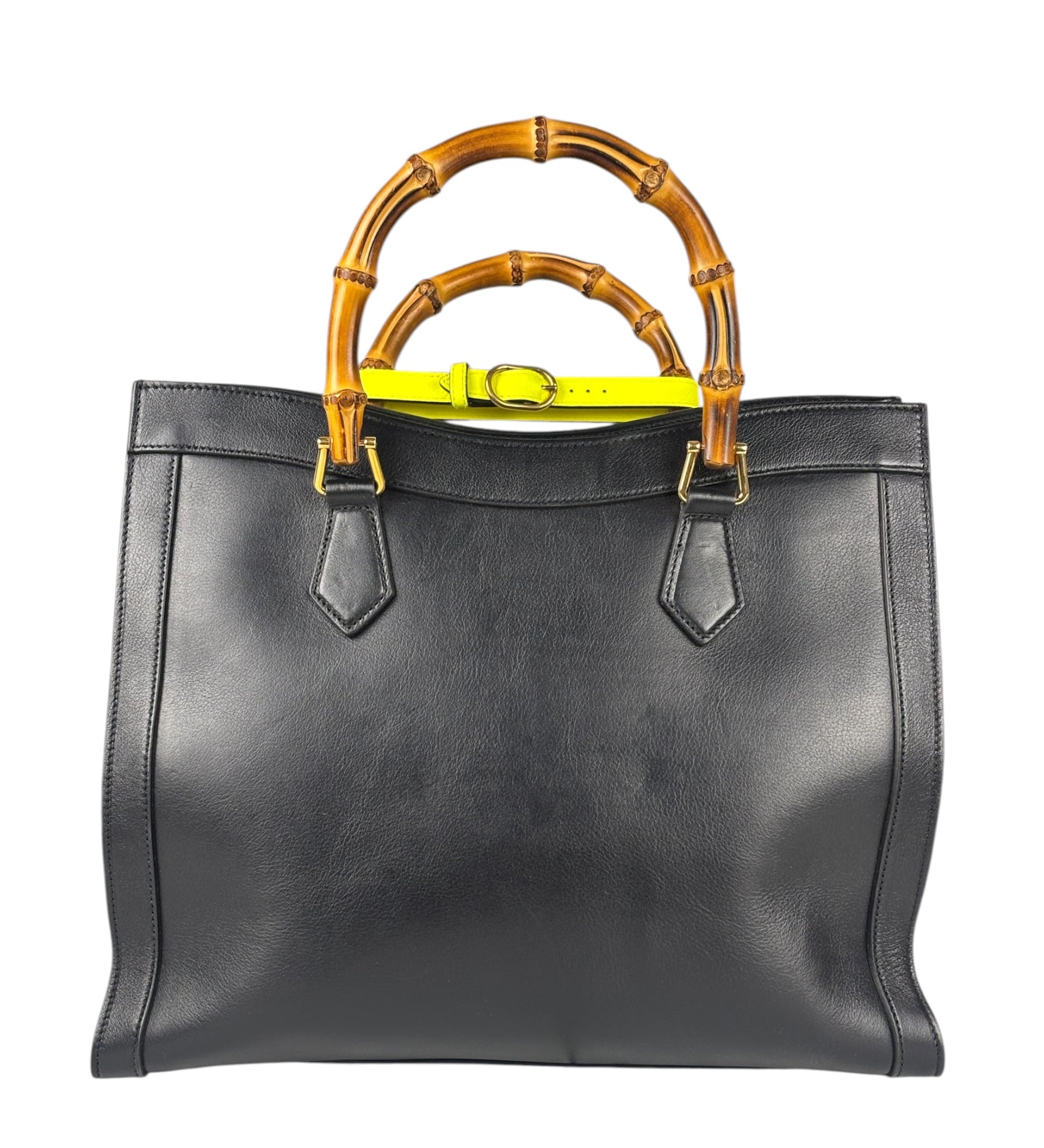 Gucci Black Leather Bamboo Diana 2Way Tote Bag