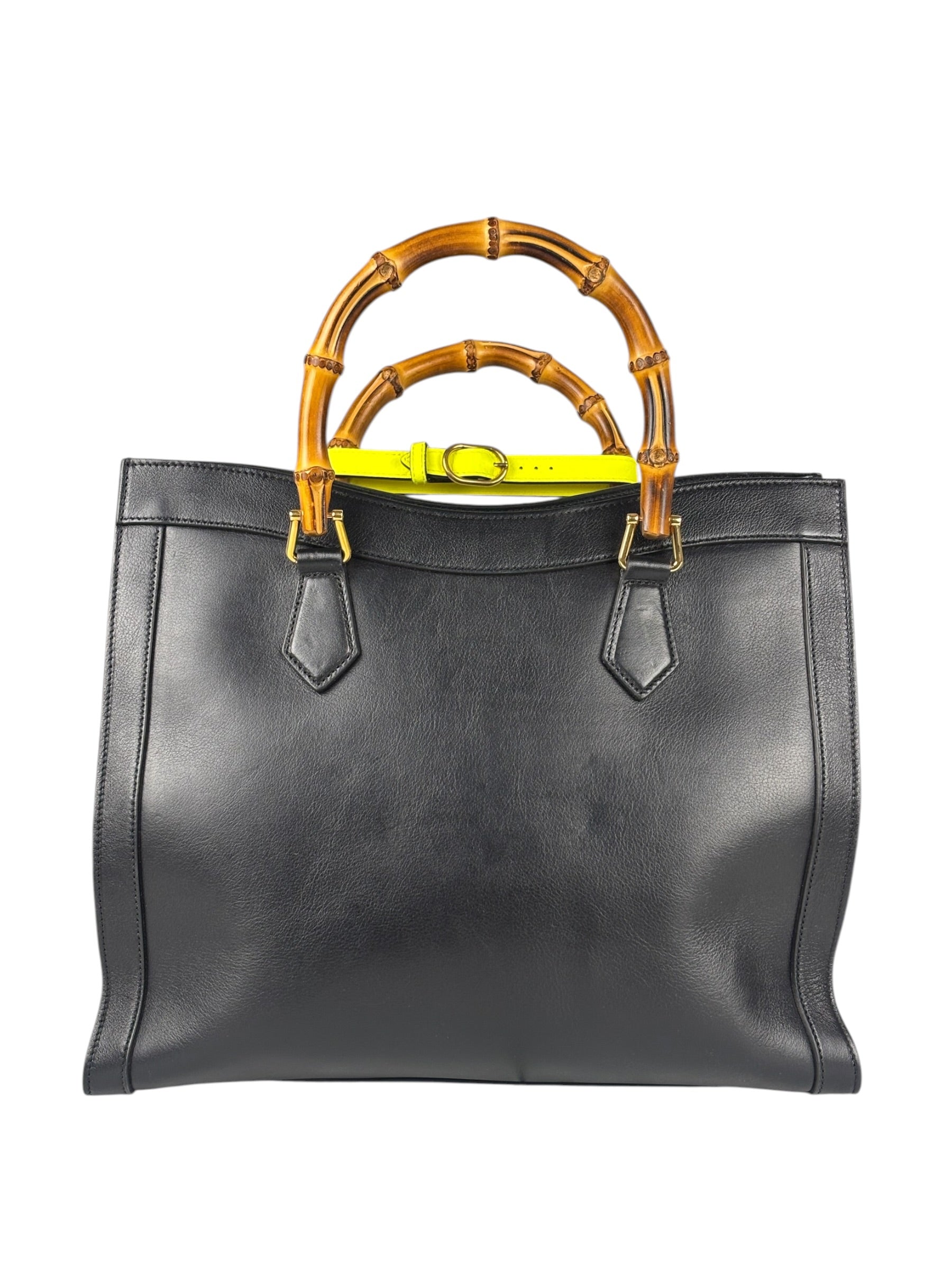 Gucci Black Leather Bamboo Diana 2Way Tote Bag