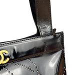 Chanel Black Patent Leather Perforated Camellia Tote Bag 2003