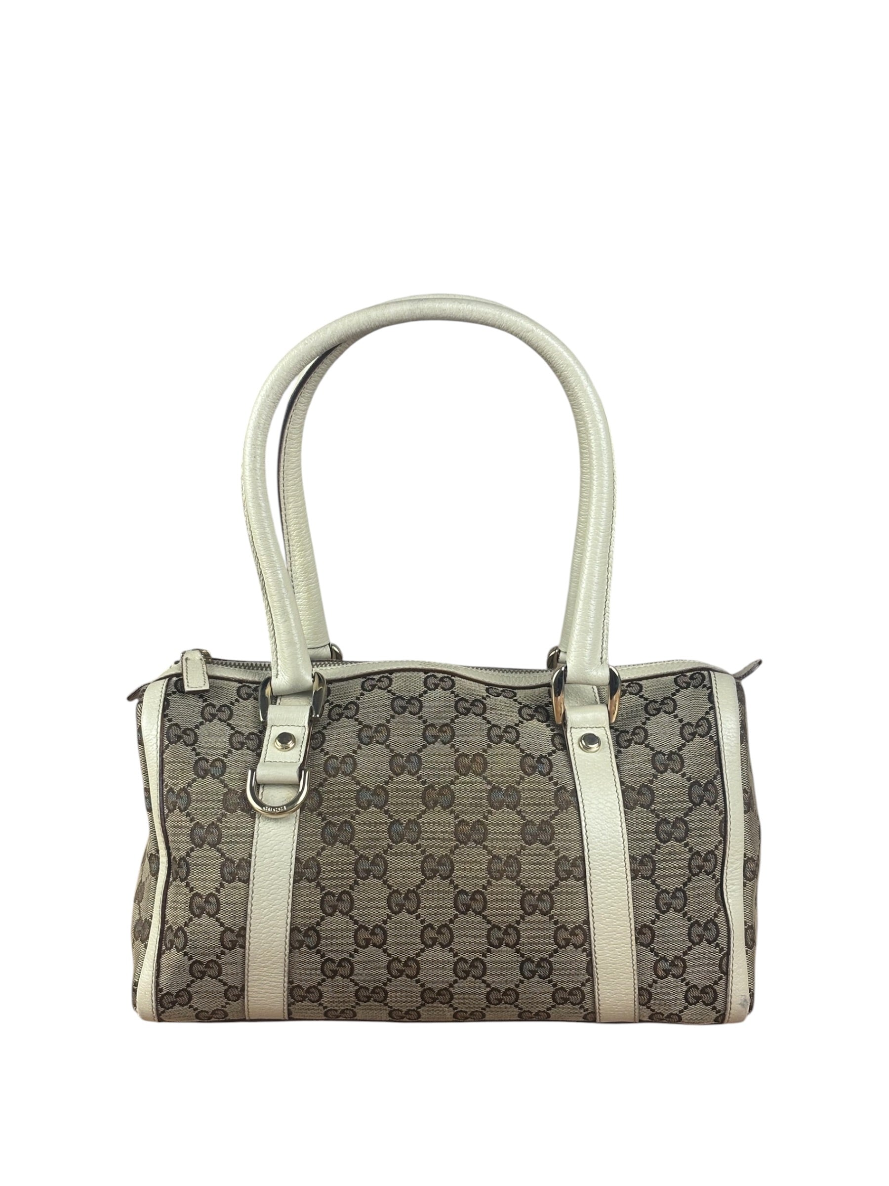 Gucci Bicolor Leather Trim Canvas GG Monogram Shoulder Bag