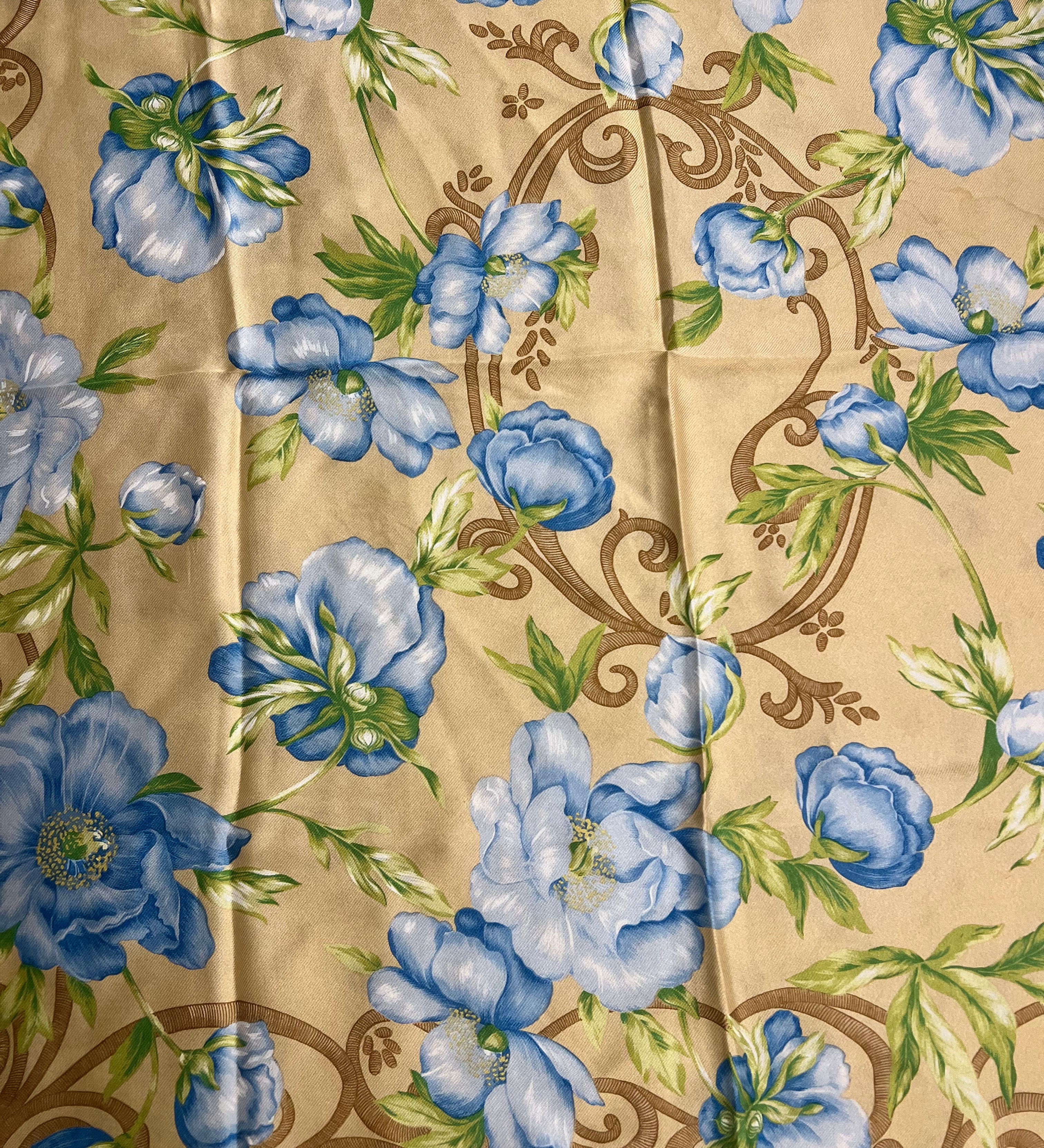 Christian Dior Beige/Blue Floral Silk Scarf