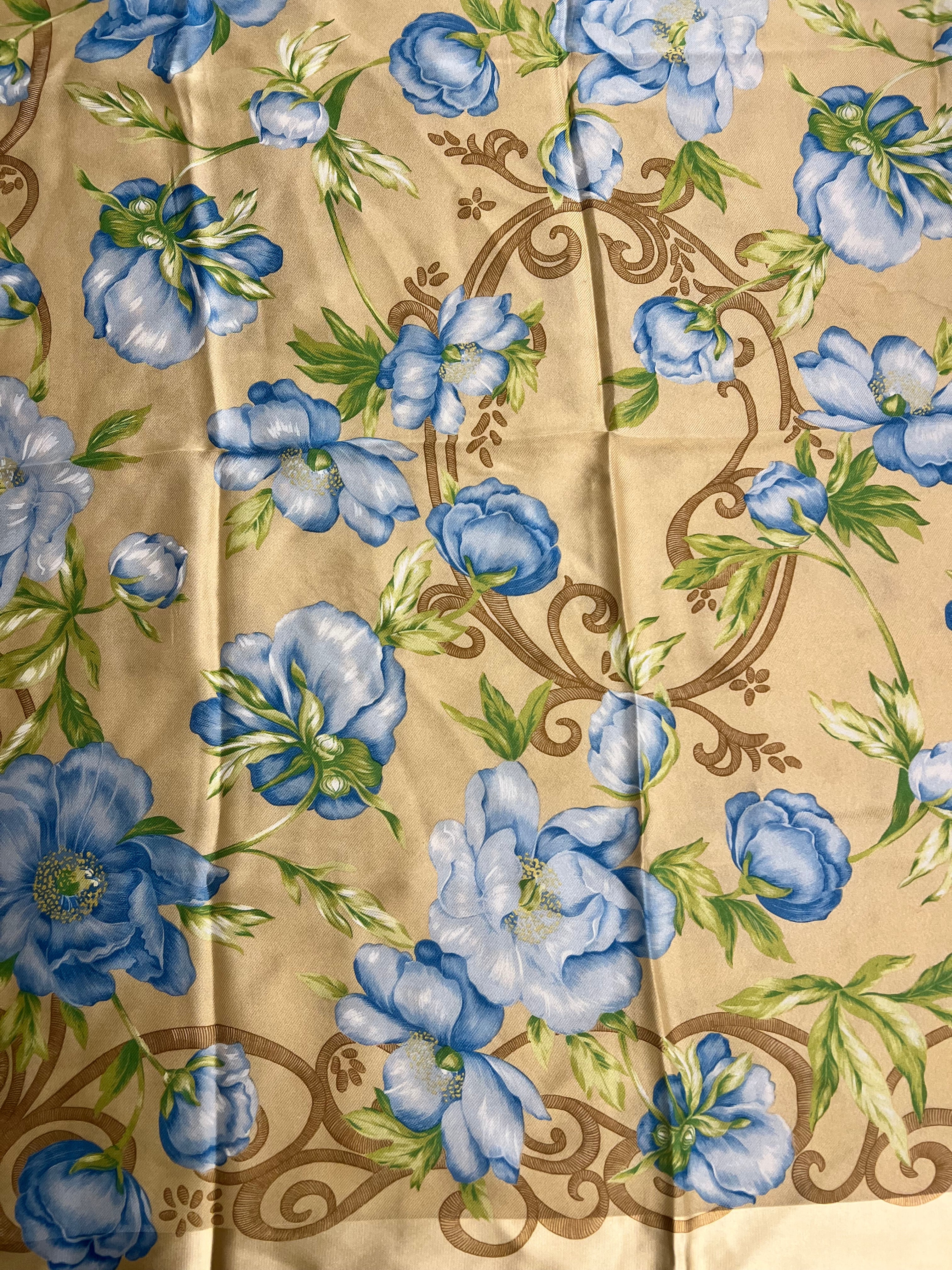 Christian Dior Beige/Blue Floral Silk Scarf