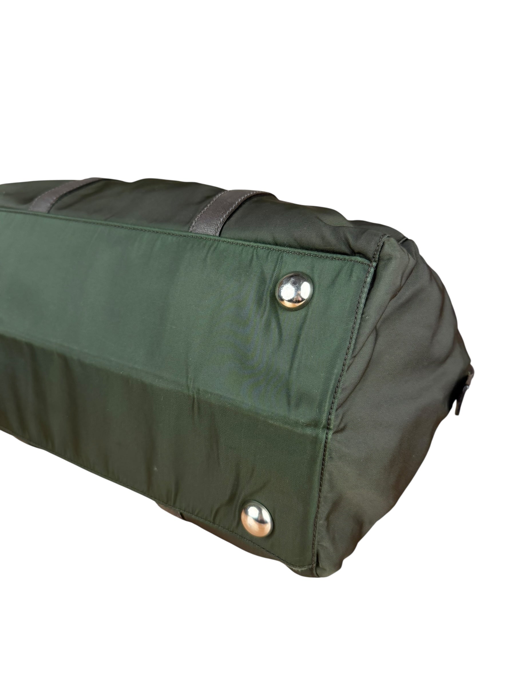 Prada Vintage Green Nylon Top Handle Bowler Bag