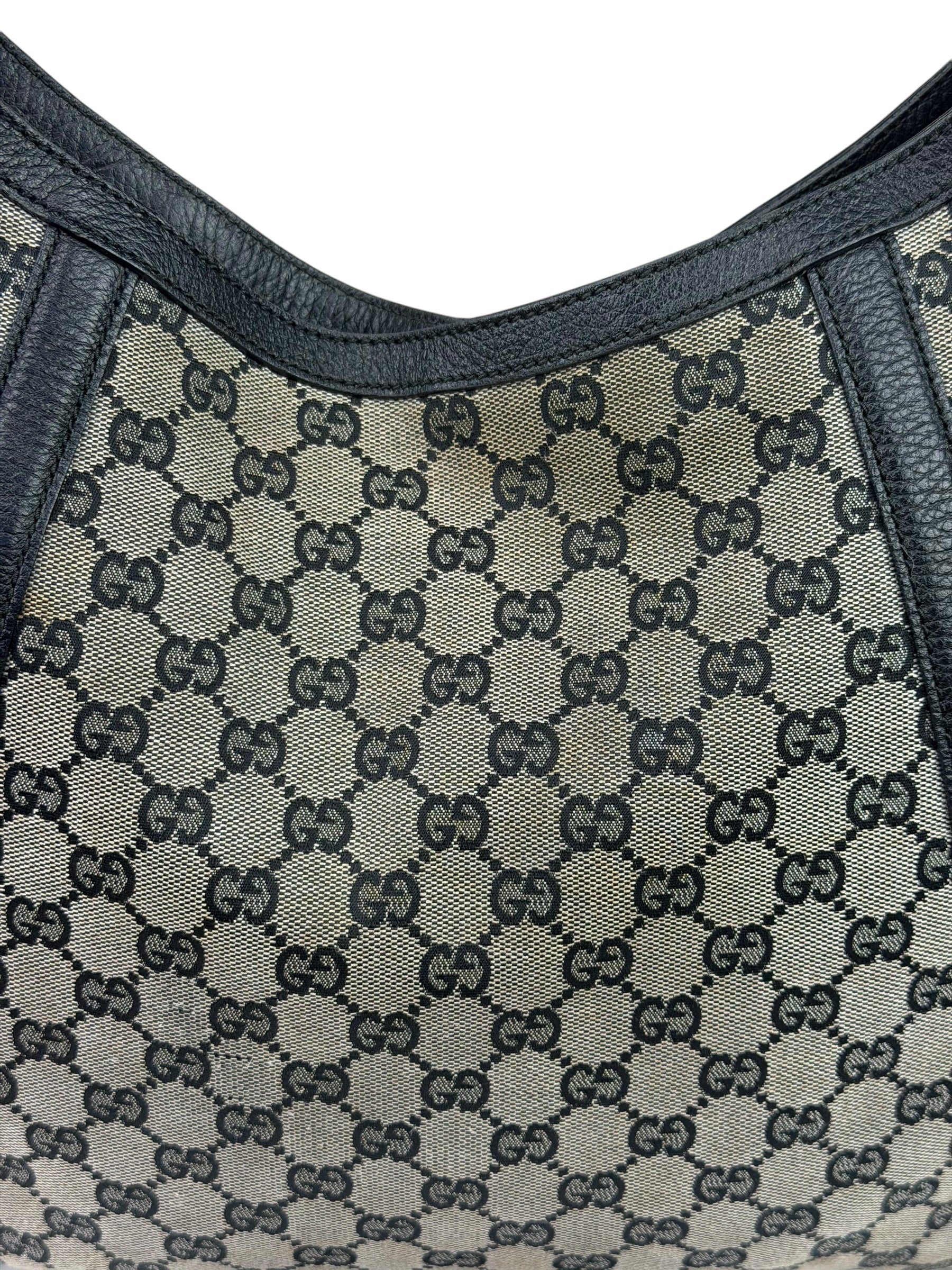 Gucci Black Leather Trim GG Supreme Hobo Bag