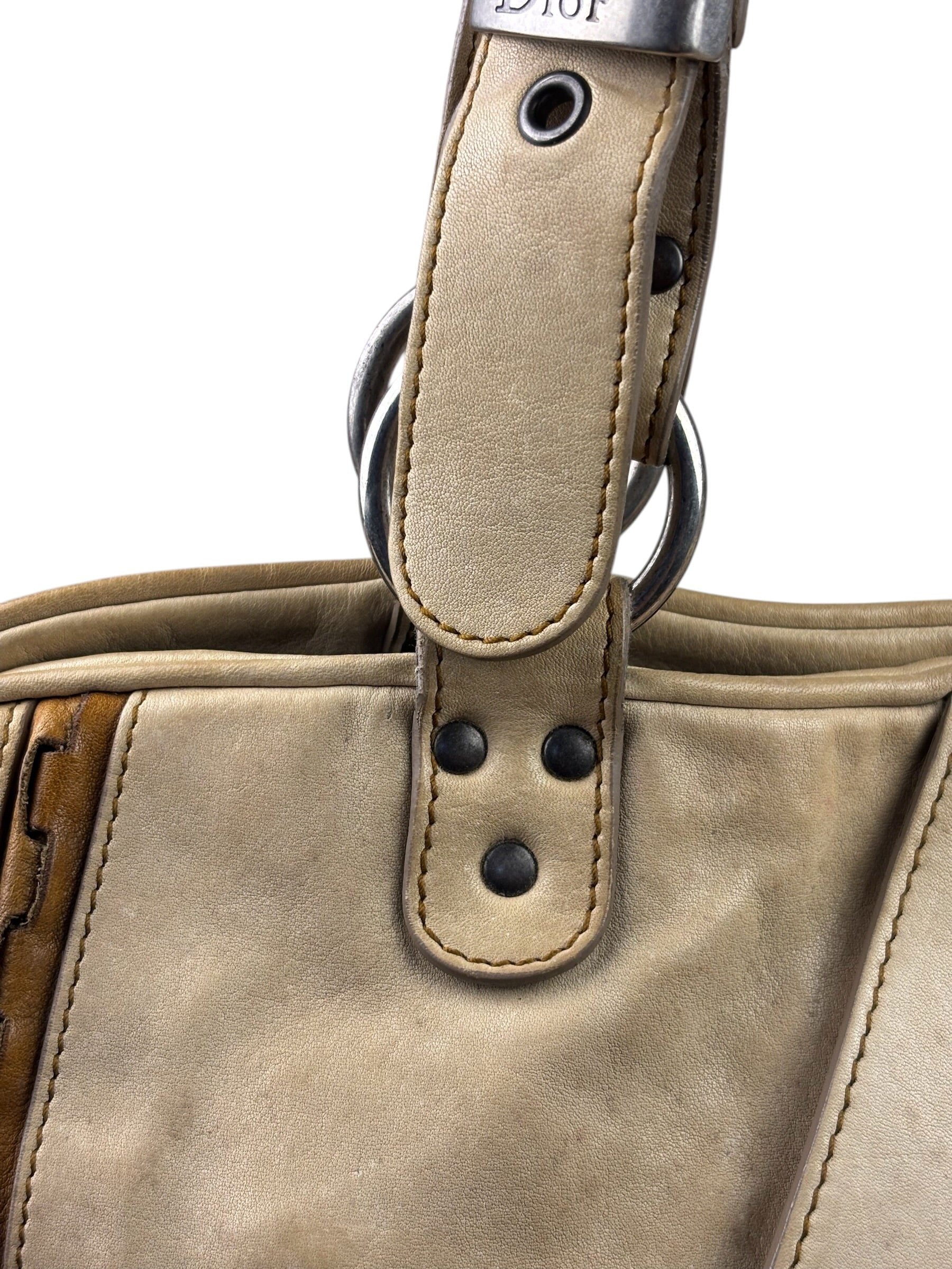 Christian Dior Beige Large Gaucho Double Saddle Shoulder Bag