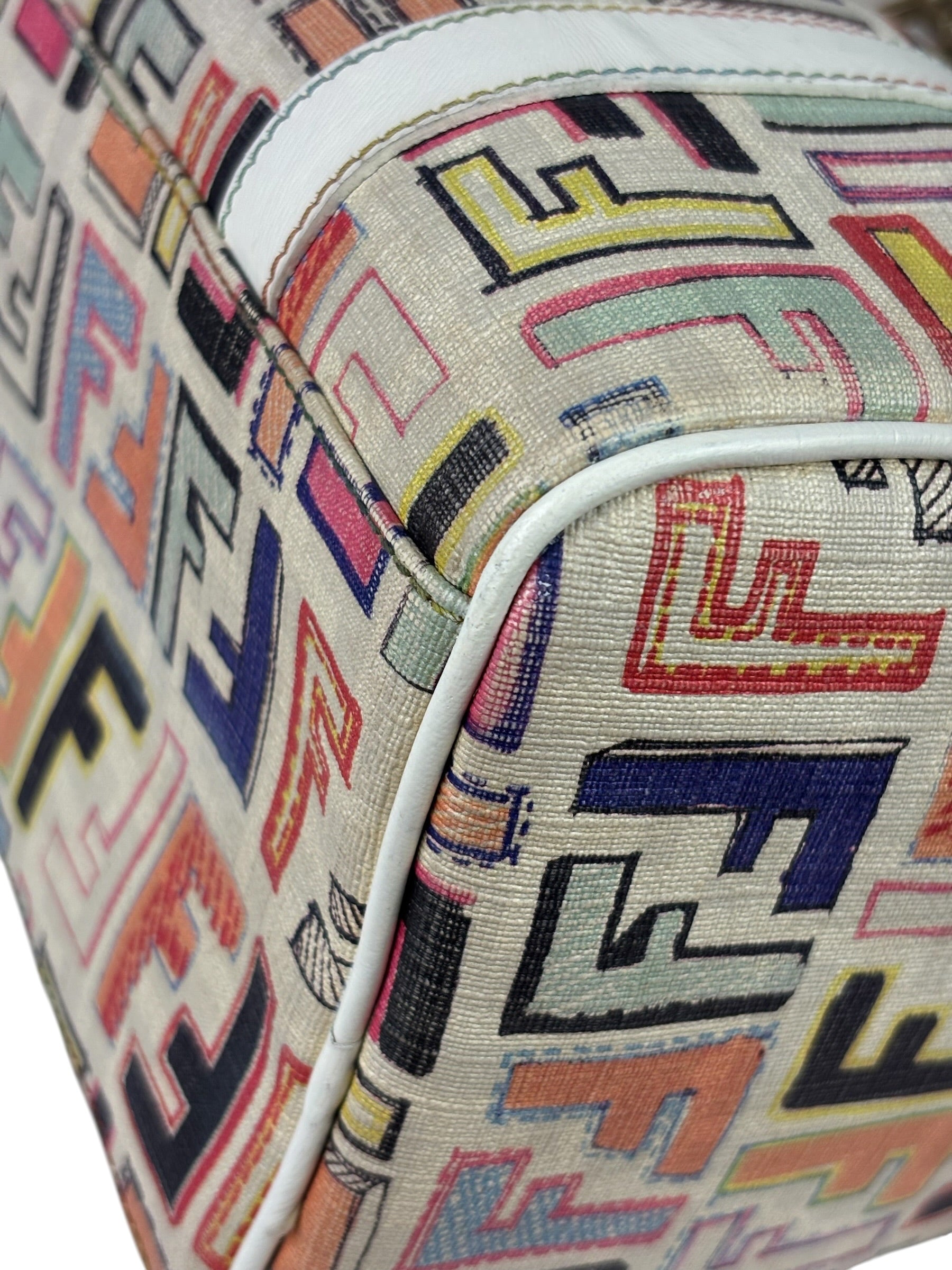 Fendi Beige Leather Multicolor Zucca Forever Boston Bag