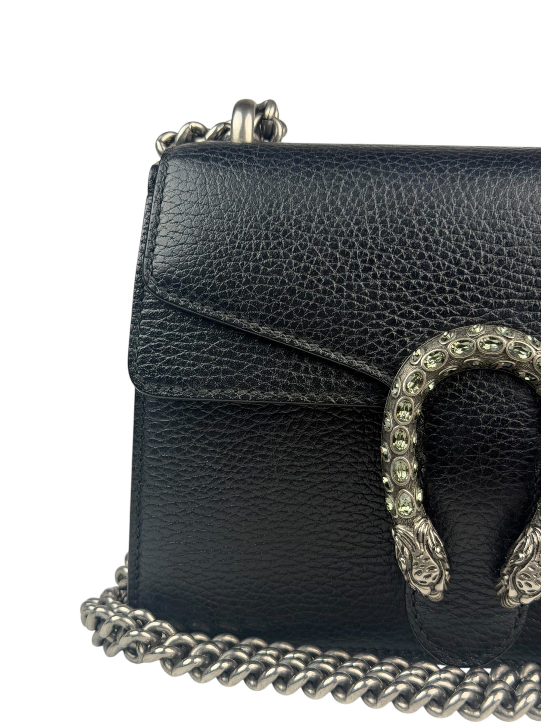 Gucci Black Pebbled Leather Dionysus Small Chain Shoulder Bag
