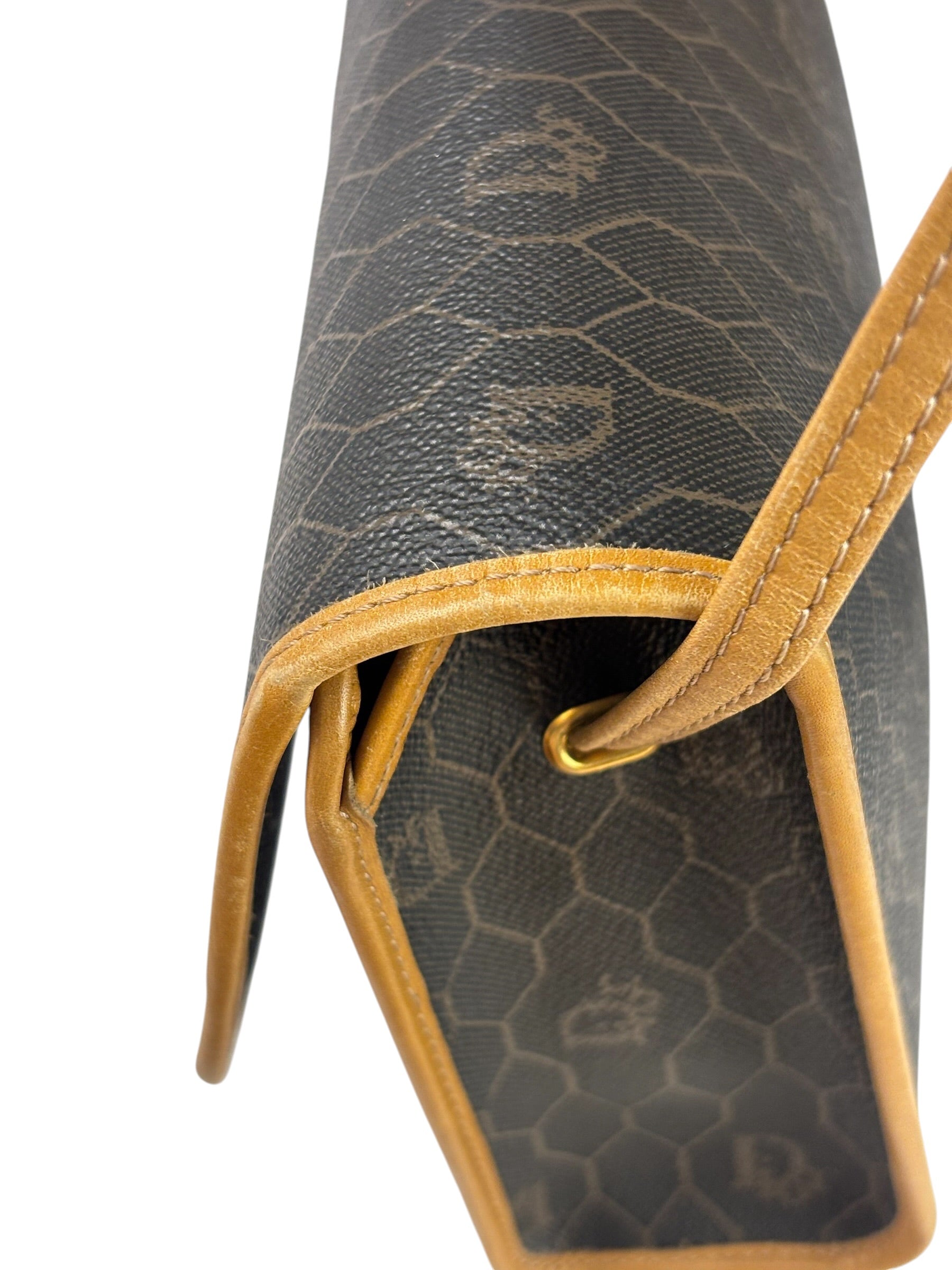 Christian Dior Vintage Brown Leather Honeycomb Shoulder Bag