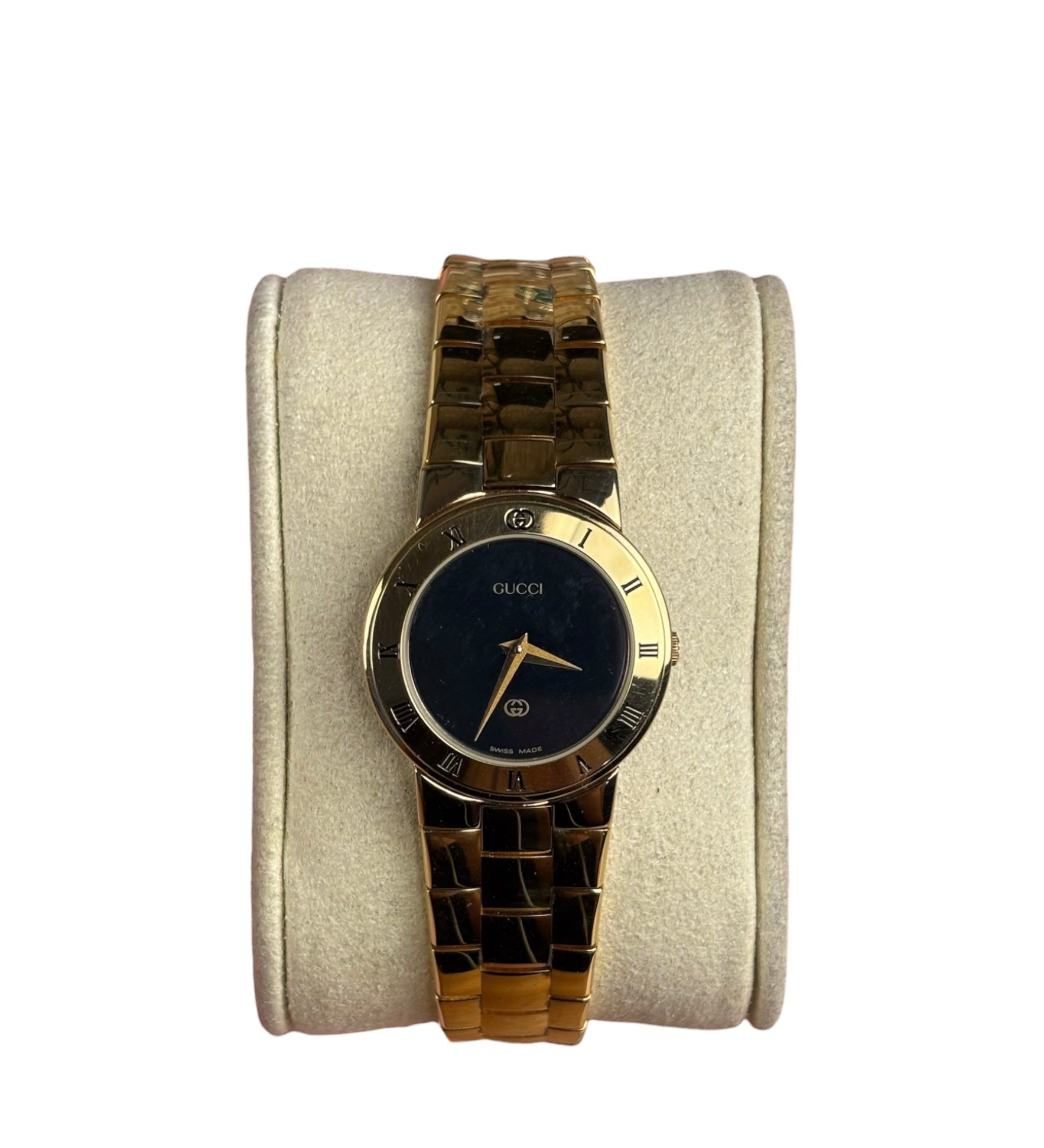 Gucci Vintage Gold-Plated Black Dial Roman Bezel Watch