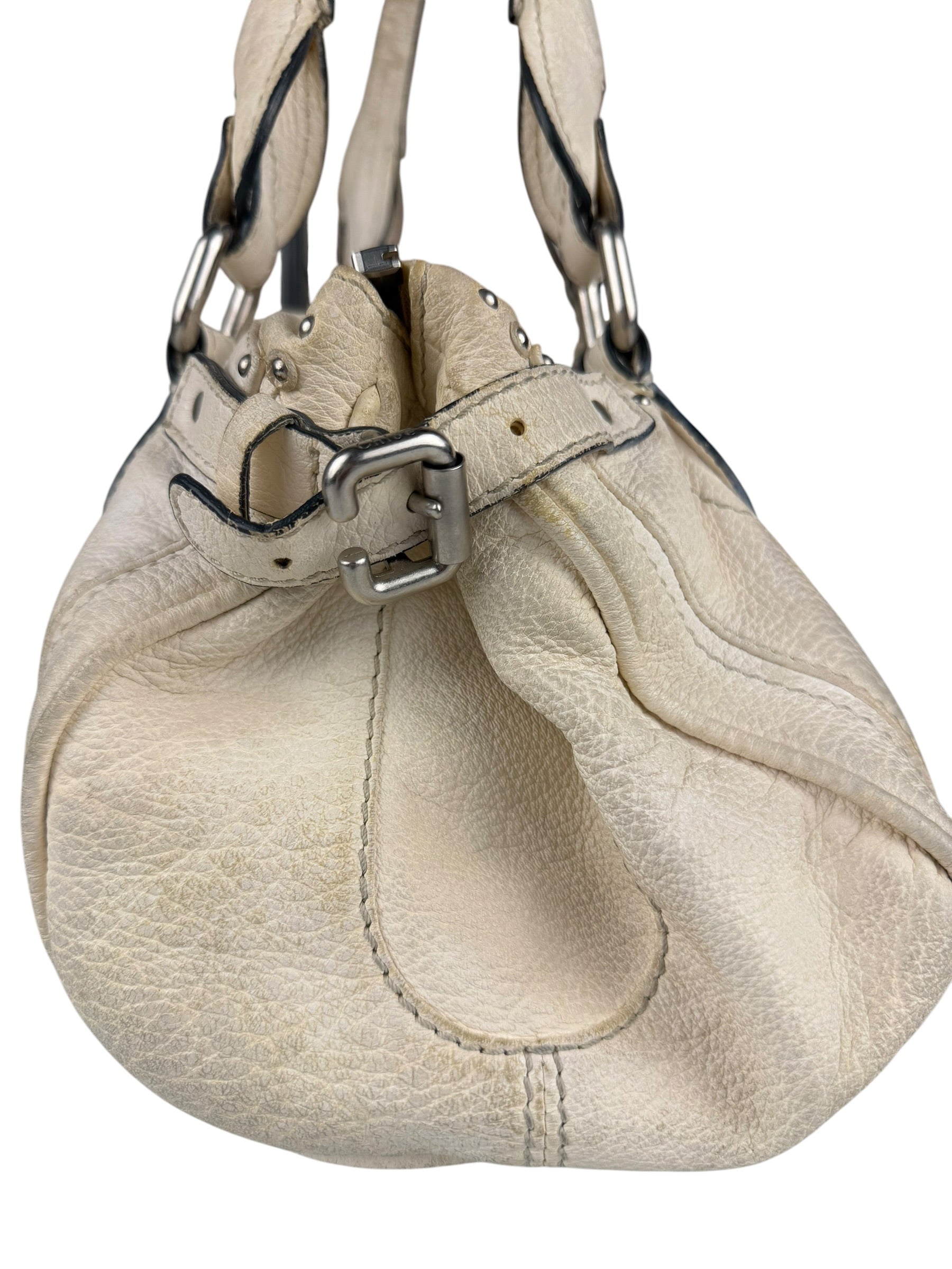 Chloé White Leather Paddington Handbag (Repainted)