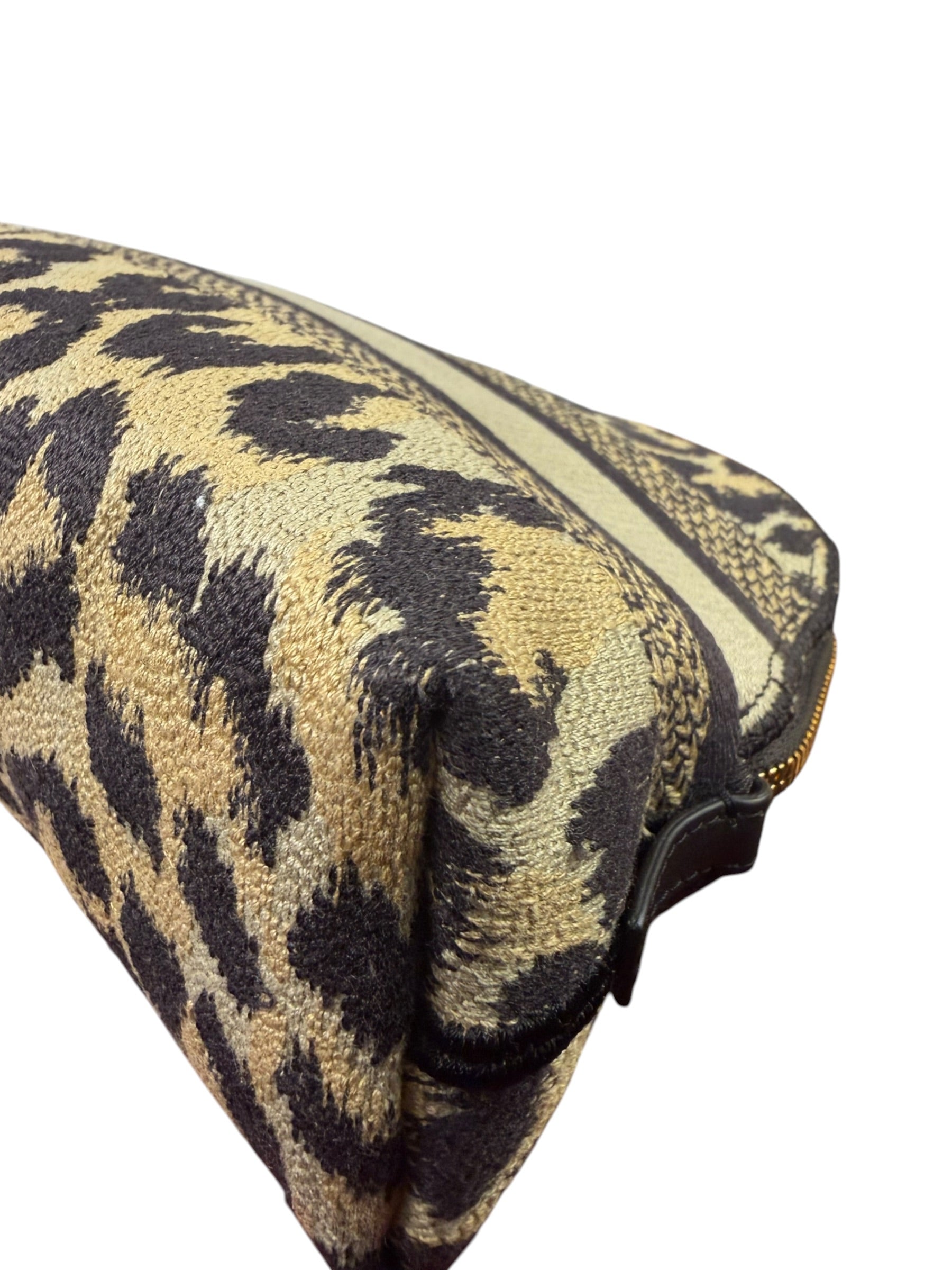 Christian Dior Beige Woven Leopard Print Cosmetic Pouch