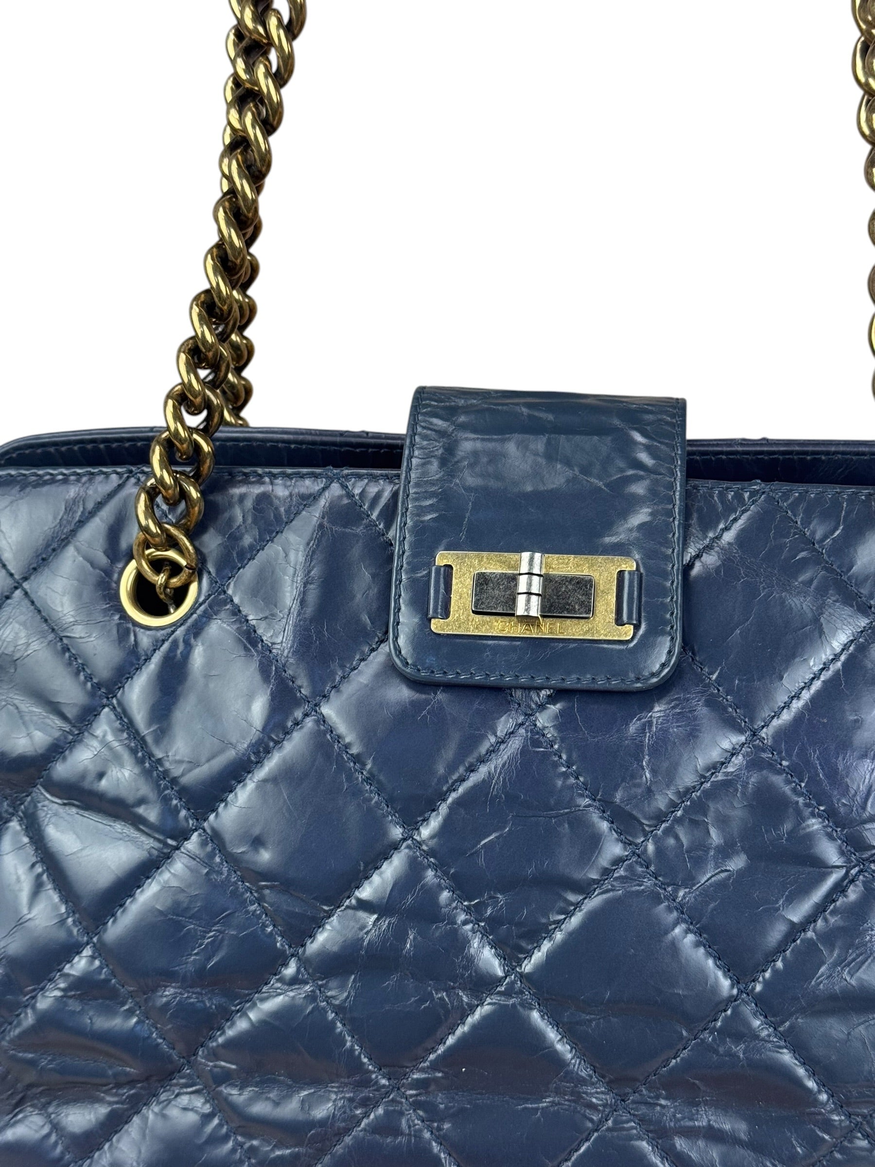 Chanel Blue Aged Quilted 2.55 Leather Chain Tote 2011