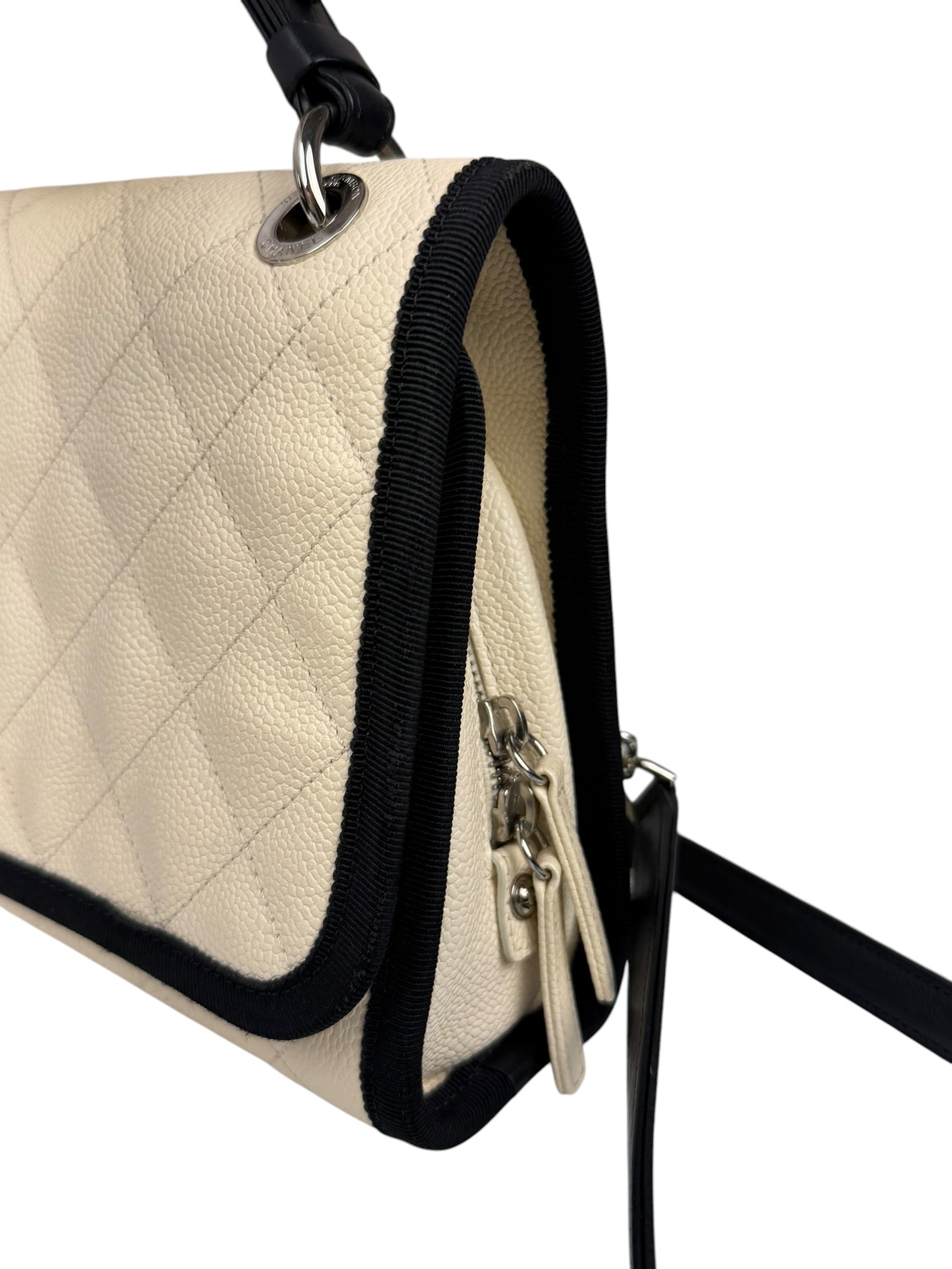 Chanel White Caviar Quilted Top Handle Flap Bag 2018