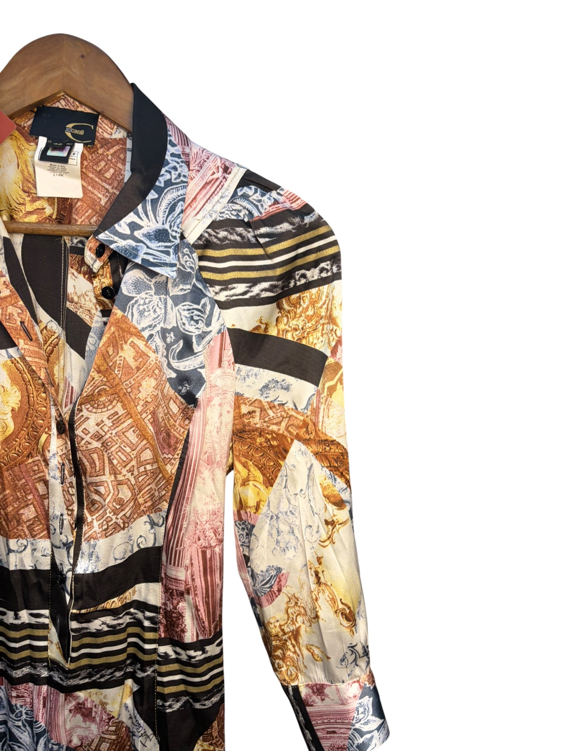 Roberto Cavalli Multicolor Cavalli Printed Silk Midi Shirt-Dress