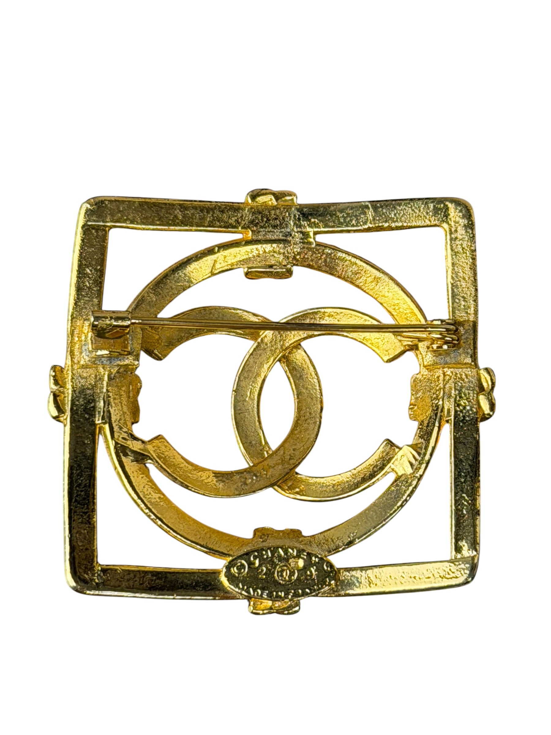 Chanel Vintage Gold-Plated Square CC Logo Brooch