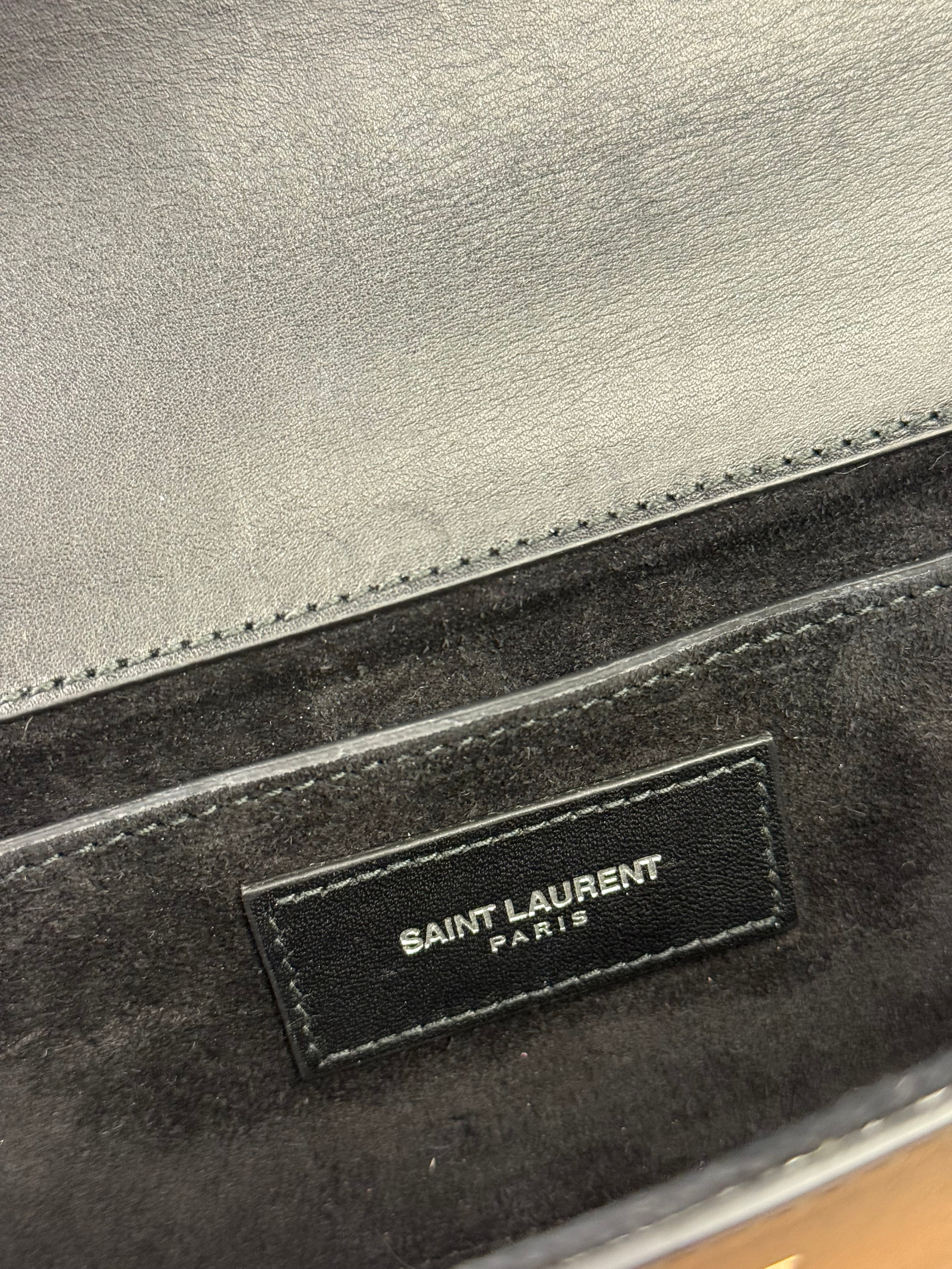Yves Saint Laurent Black Calfskin Studded Lutetia Flap Clutch