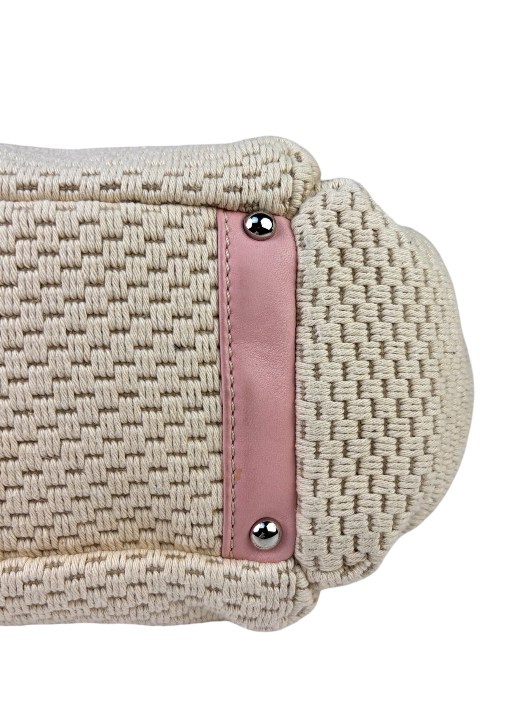 Chanel Pink Lambskin Trim Woven Lax Accordion Shoulder Bag 1997