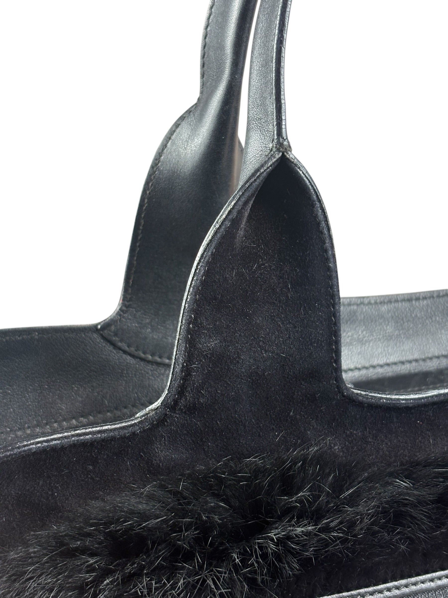 Salvatore Ferragamo Black Rabbit Fur Leather Trim Shoulder Bag