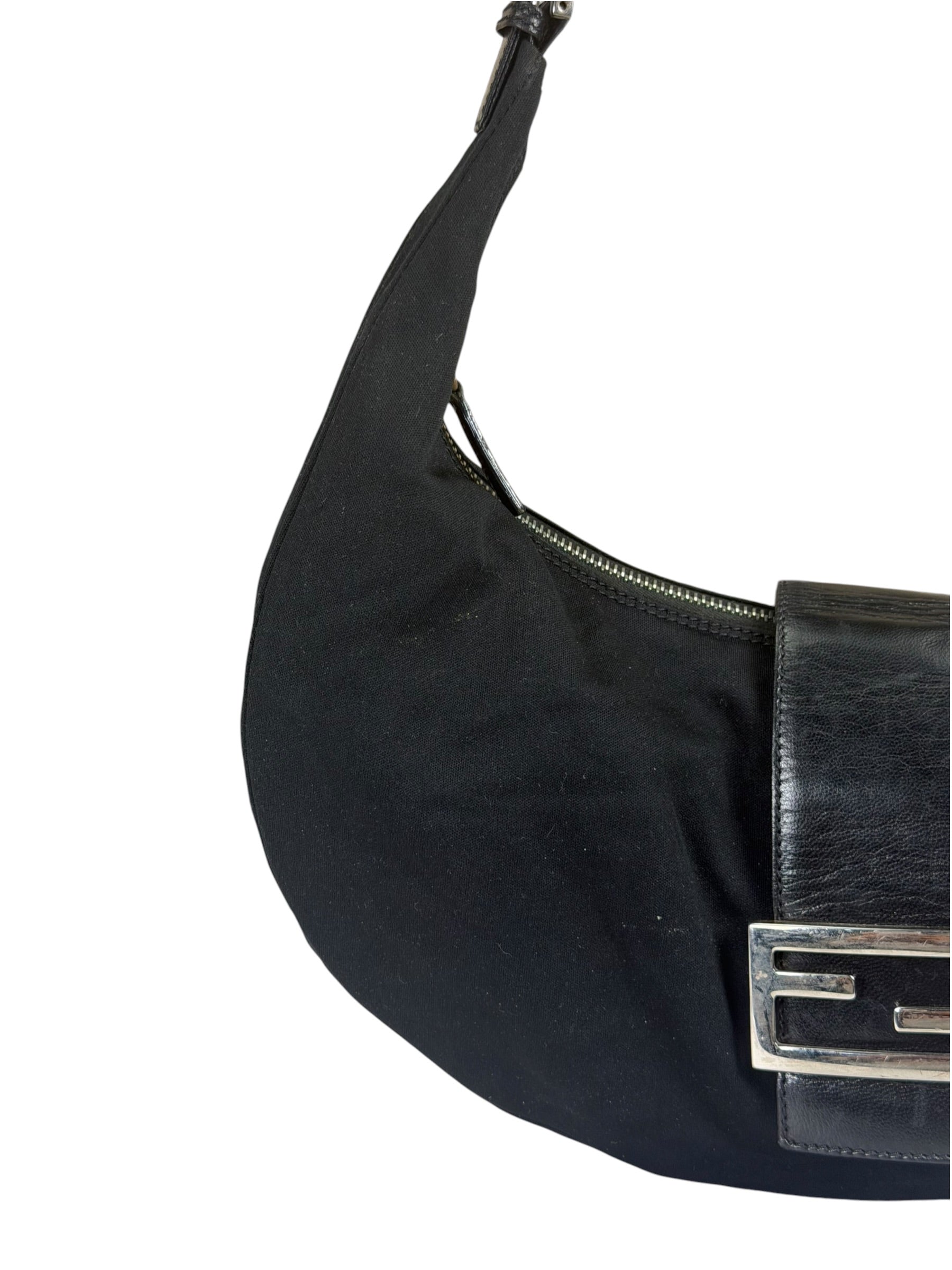 Fendi Black Leather Trim Mamma Baguette