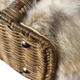 Ferragamo Vintage Fur Rattan Top Handle Bag
