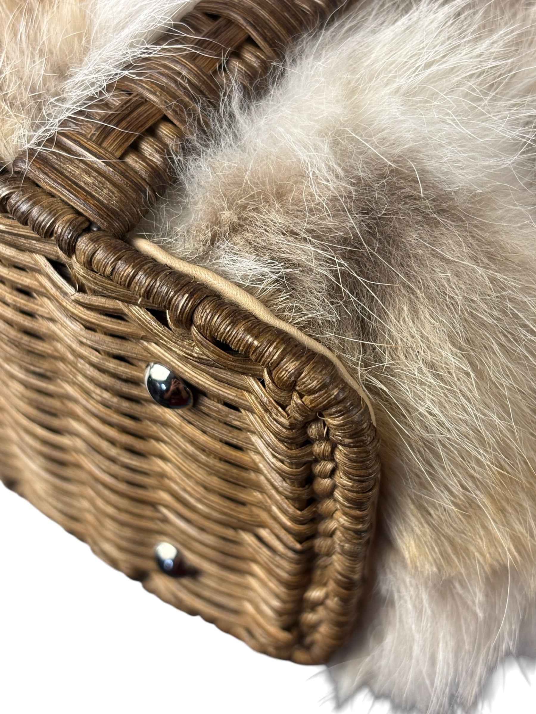 Ferragamo Vintage Fur Rattan Top Handle Bag