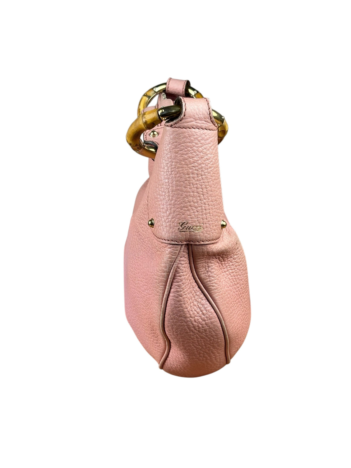 Gucci Pink Pebbled Leather Bamboo Ring Medium Hobo Bag