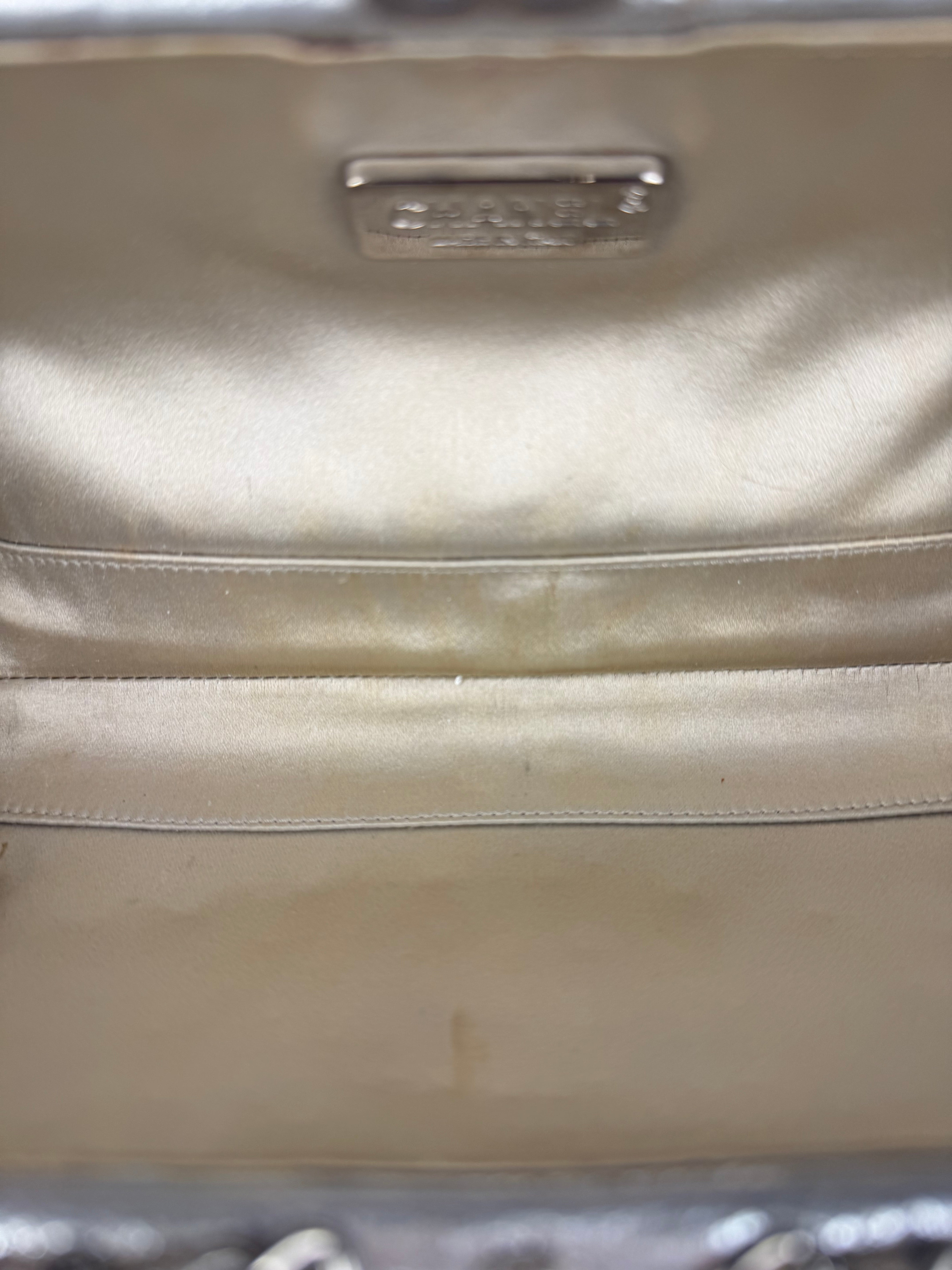 Chanel Metallic Silver Quilted Chain Around Clutch Shoulder Bag 2011