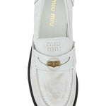 Miu Miu White Distressed Leather Penny Loafers