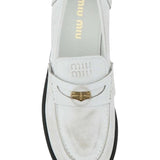Miu Miu White Distressed Leather Penny Loafers