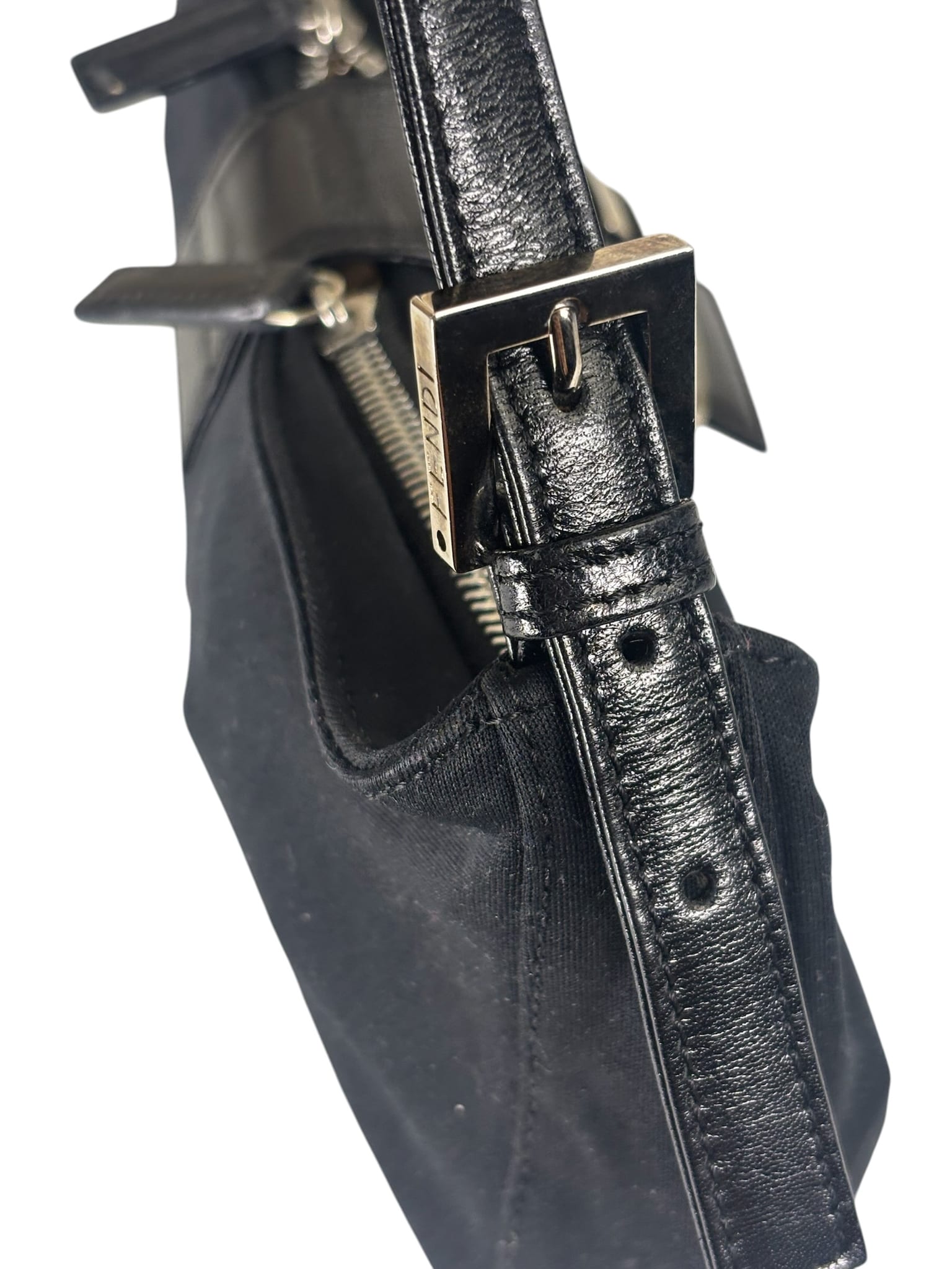 Fendi Black Leather Trim Crossbody Neoprene Baguette