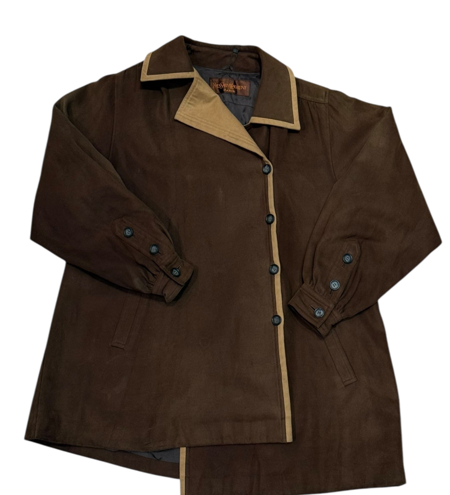 YSL Vintage Brown Lined Suede Button Down Jacket