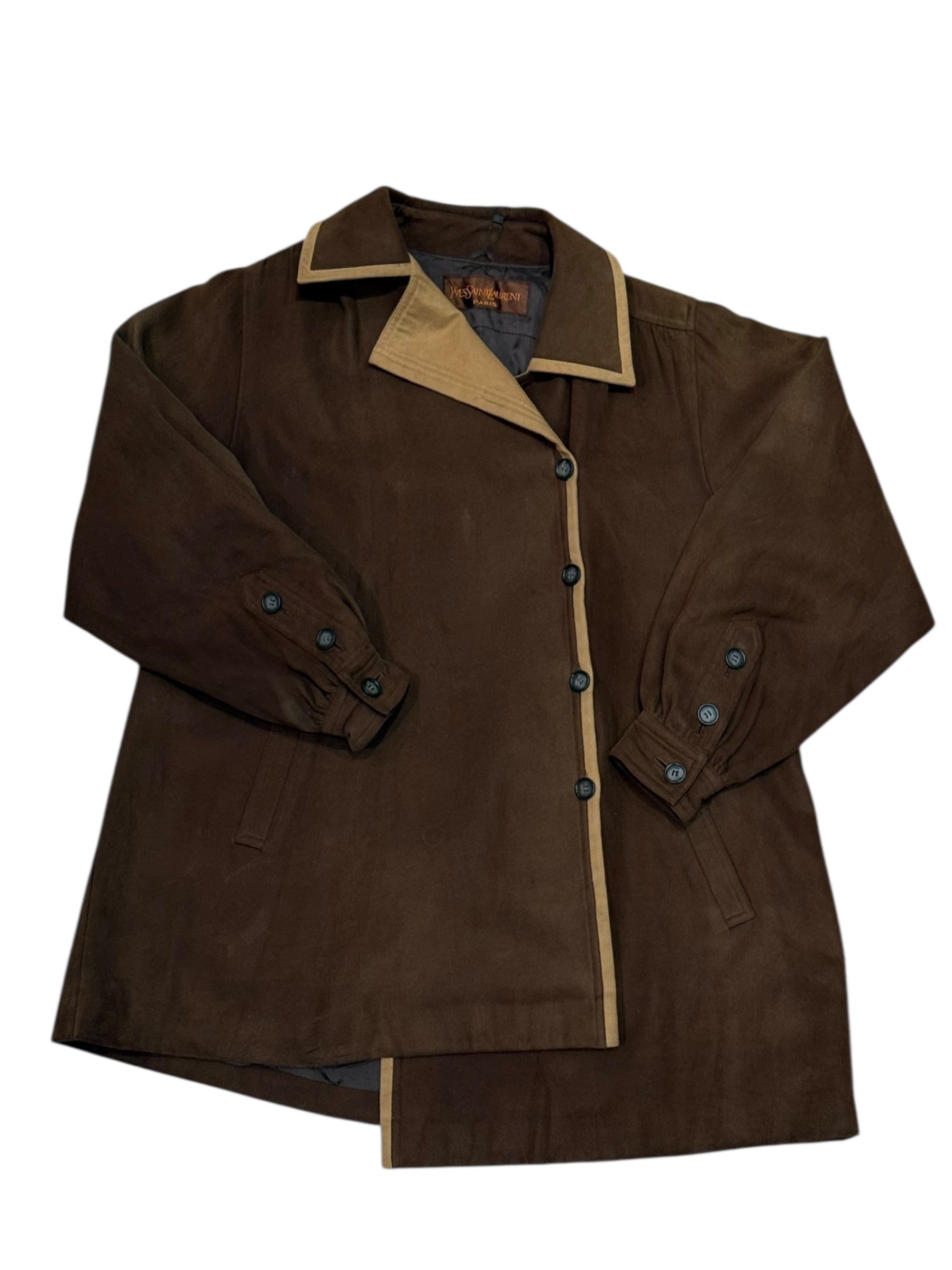 YSL Vintage Brown Lined Suede Button Down Jacket