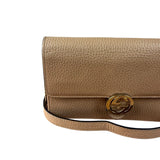 Gucci Light Caramel Pebbled Leather Wallet On Chain