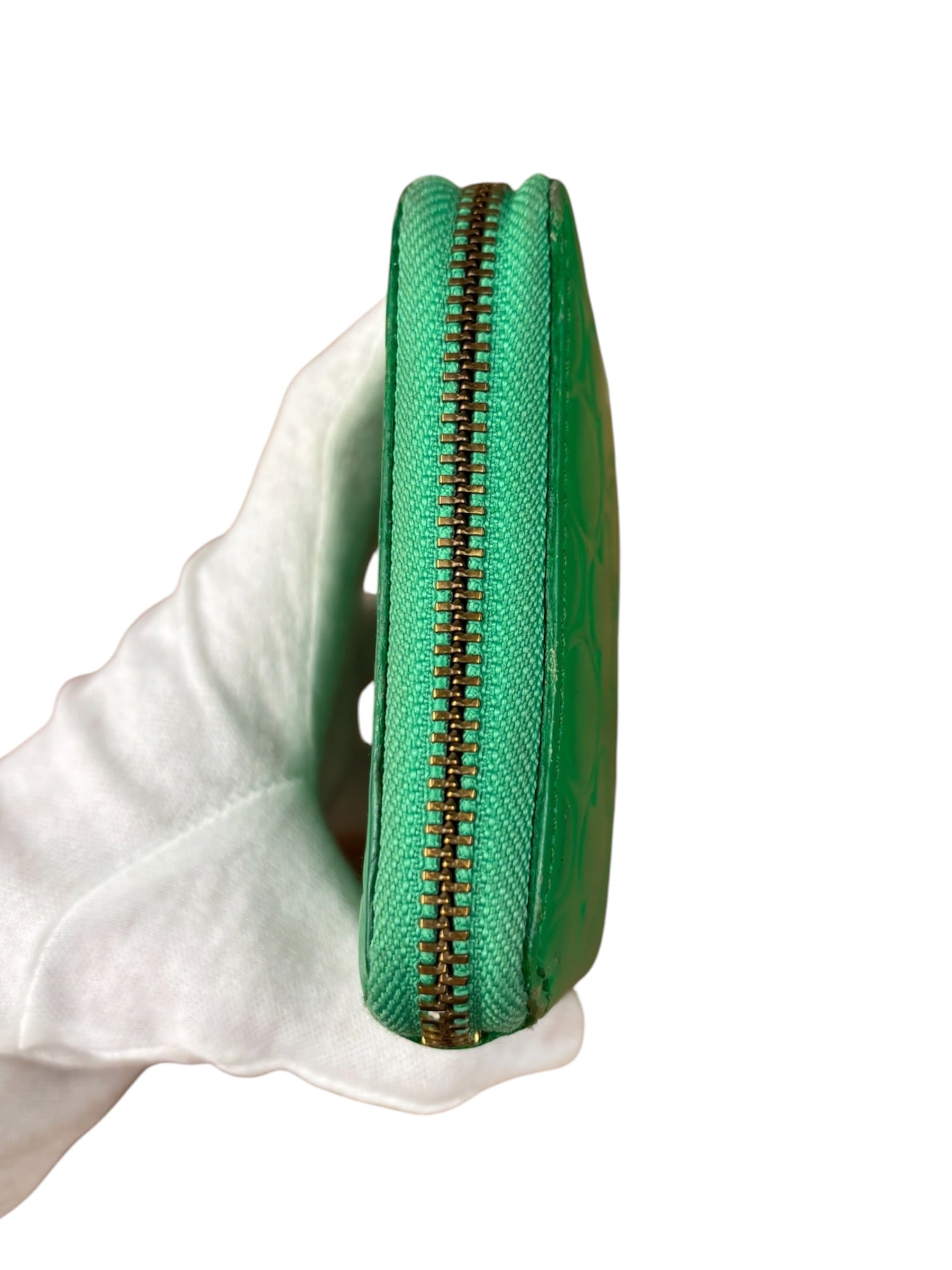 Comme Des Garcons Green Zip Around Wallet