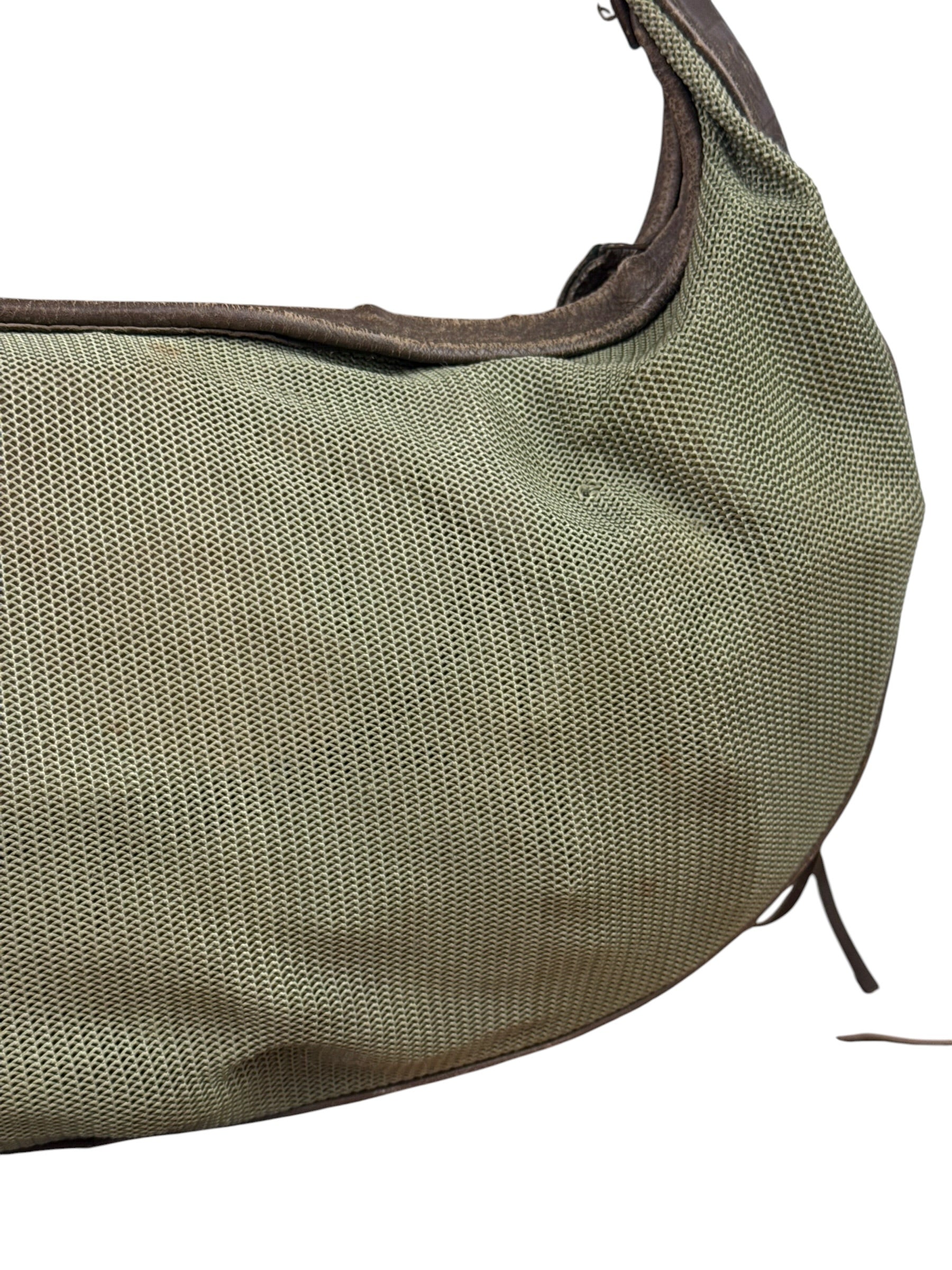 Chanel Olive Green/Brown Leather Trim Interlocking Ring Strap Hobo Bag 2003