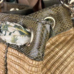 Gucci Brown Snakeskin Trim Large Raffia Positano Tote