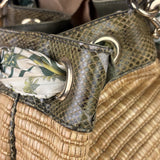 Gucci Brown Snakeskin Trim Large Raffia Positano Tote