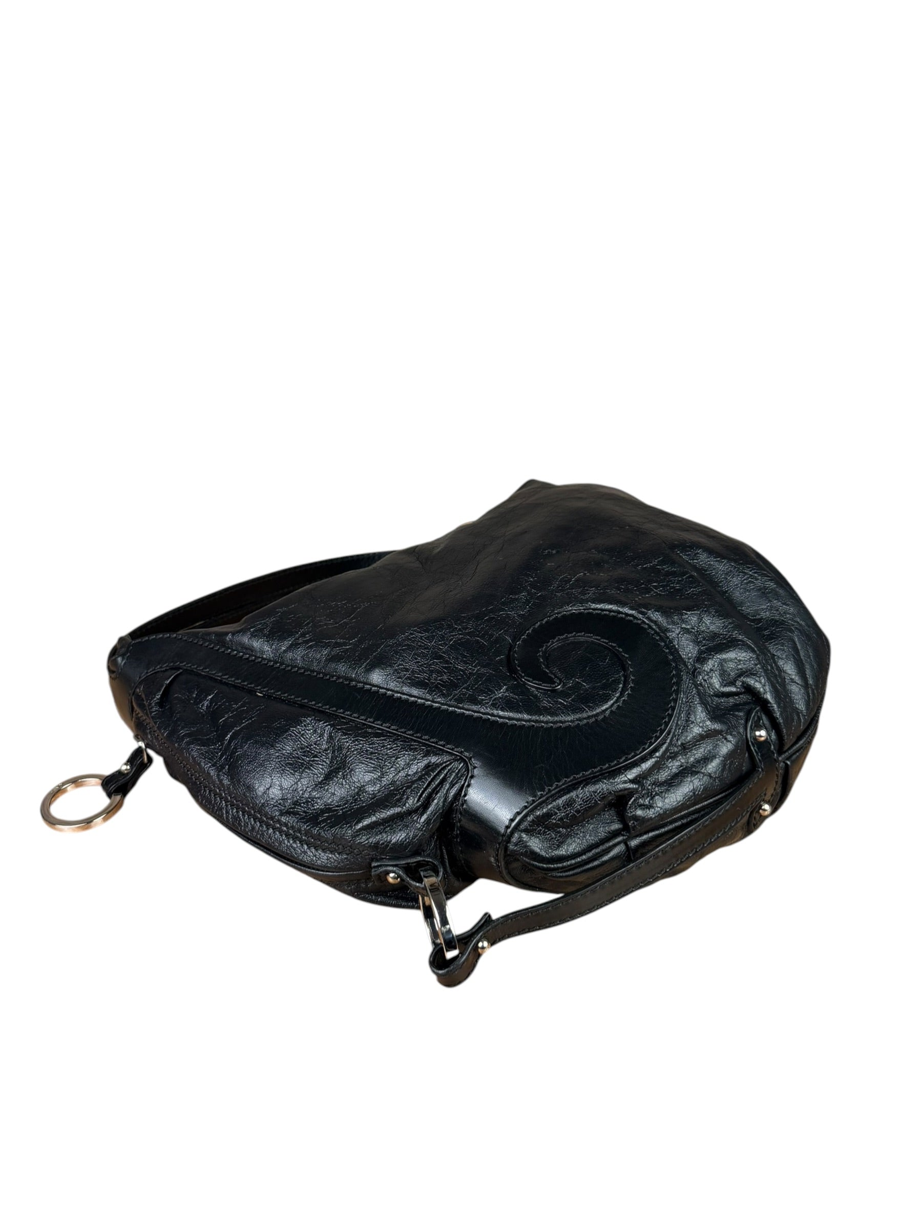 Fendi Vintage Black Leather Oyster Hobo Bag