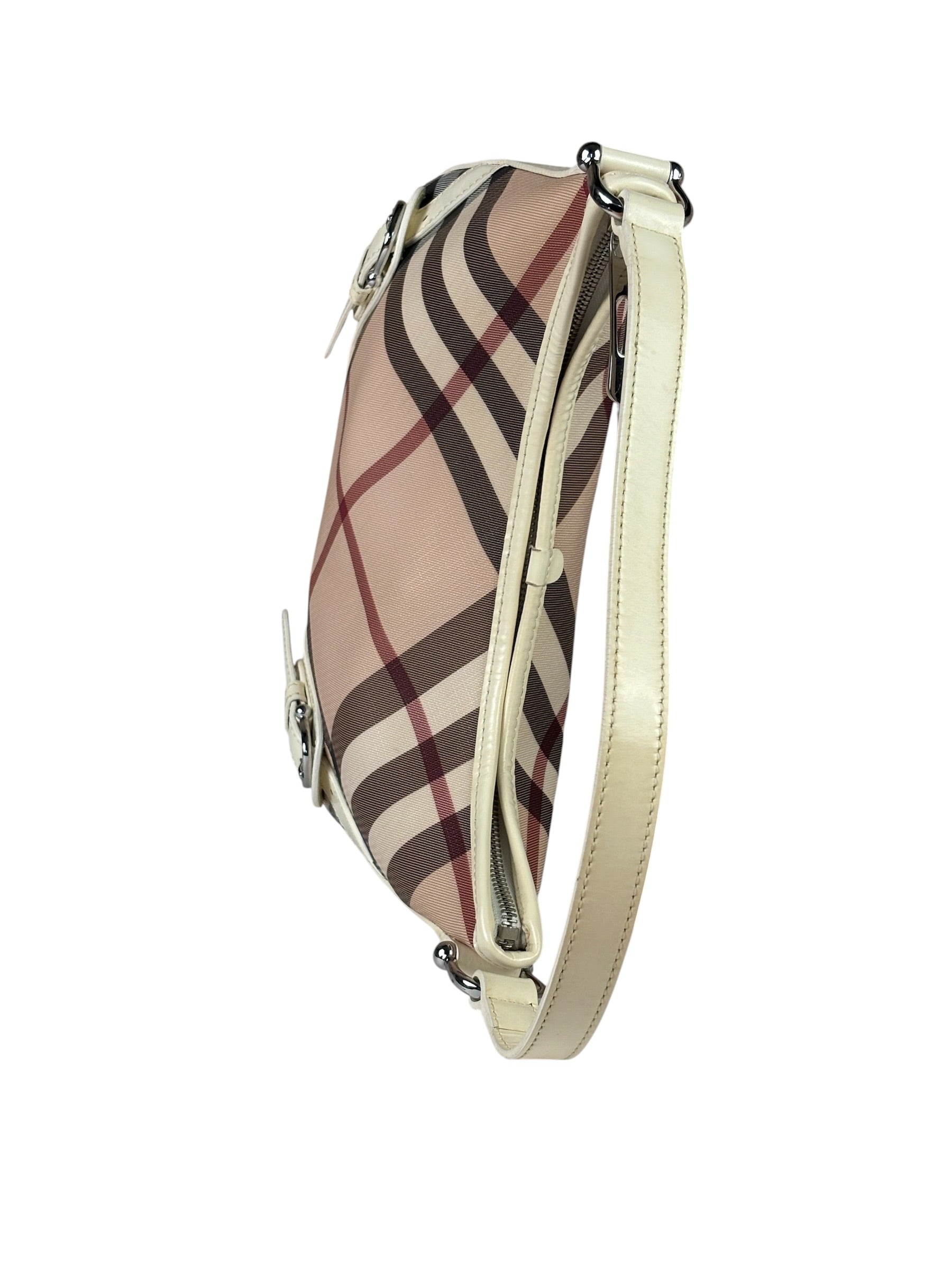 Burberry Beige Leather Trim Nova Check Hobo Bag