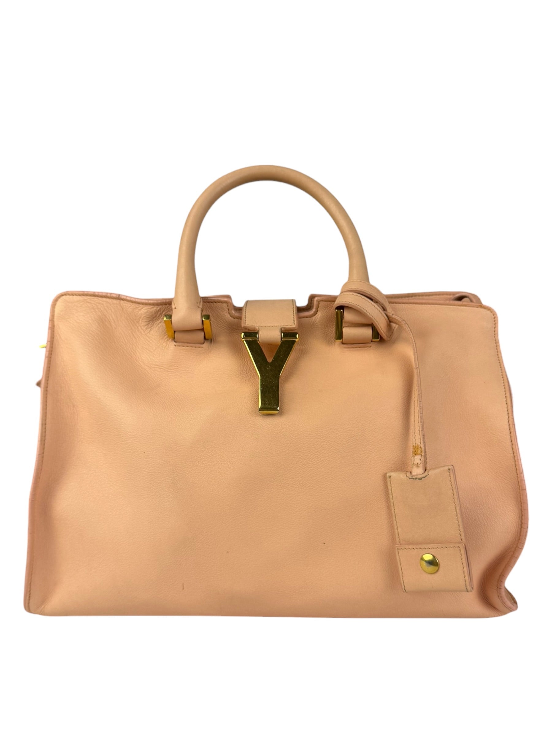 YSL Vintage Classic Y Cabas Peach Leather 2Way Handbag