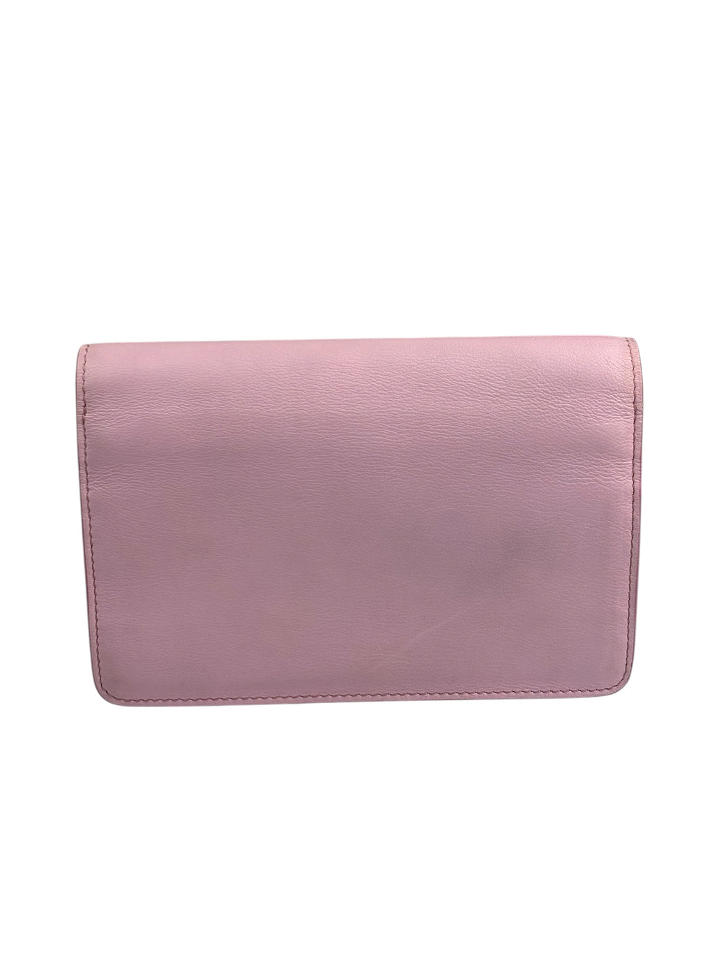 Fendi Pink Leather Tube Flap Wallet On Chain