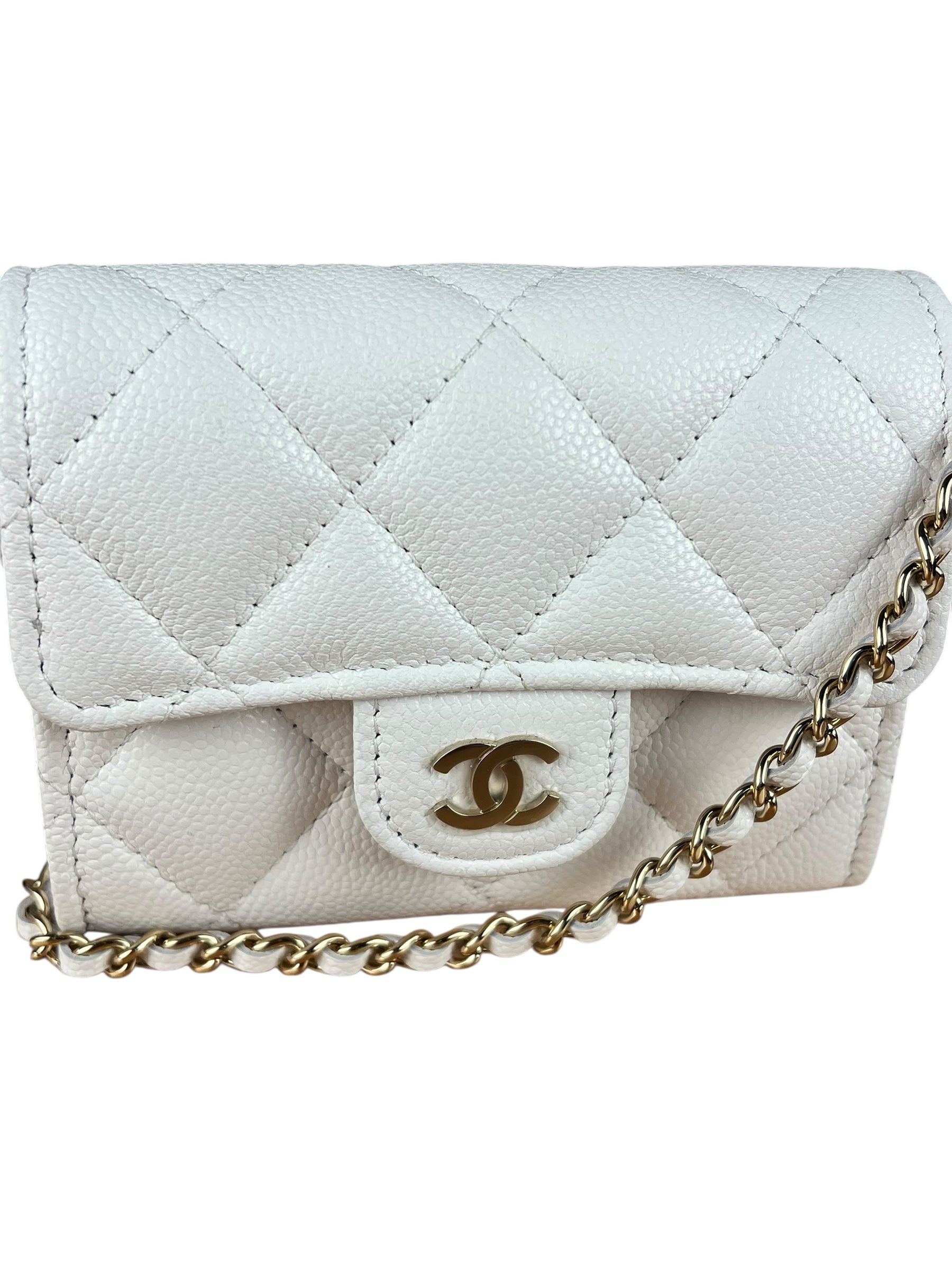 Chanel Classic Flap Card Holder on Chain Quilted Caviar Black